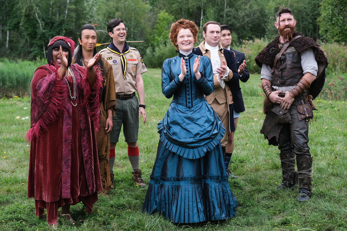 Danielle Pinnock as Alberta, Román Zaragoza as Sasappis, Richie Moriarty as Pete, Rebecca Wisocky as Hetty, Brandon Scott Jones as Isaac, Asher Grodman as Trevor and Devan Chandler Long as Thorfinn in 'Ghosts' Episode 5