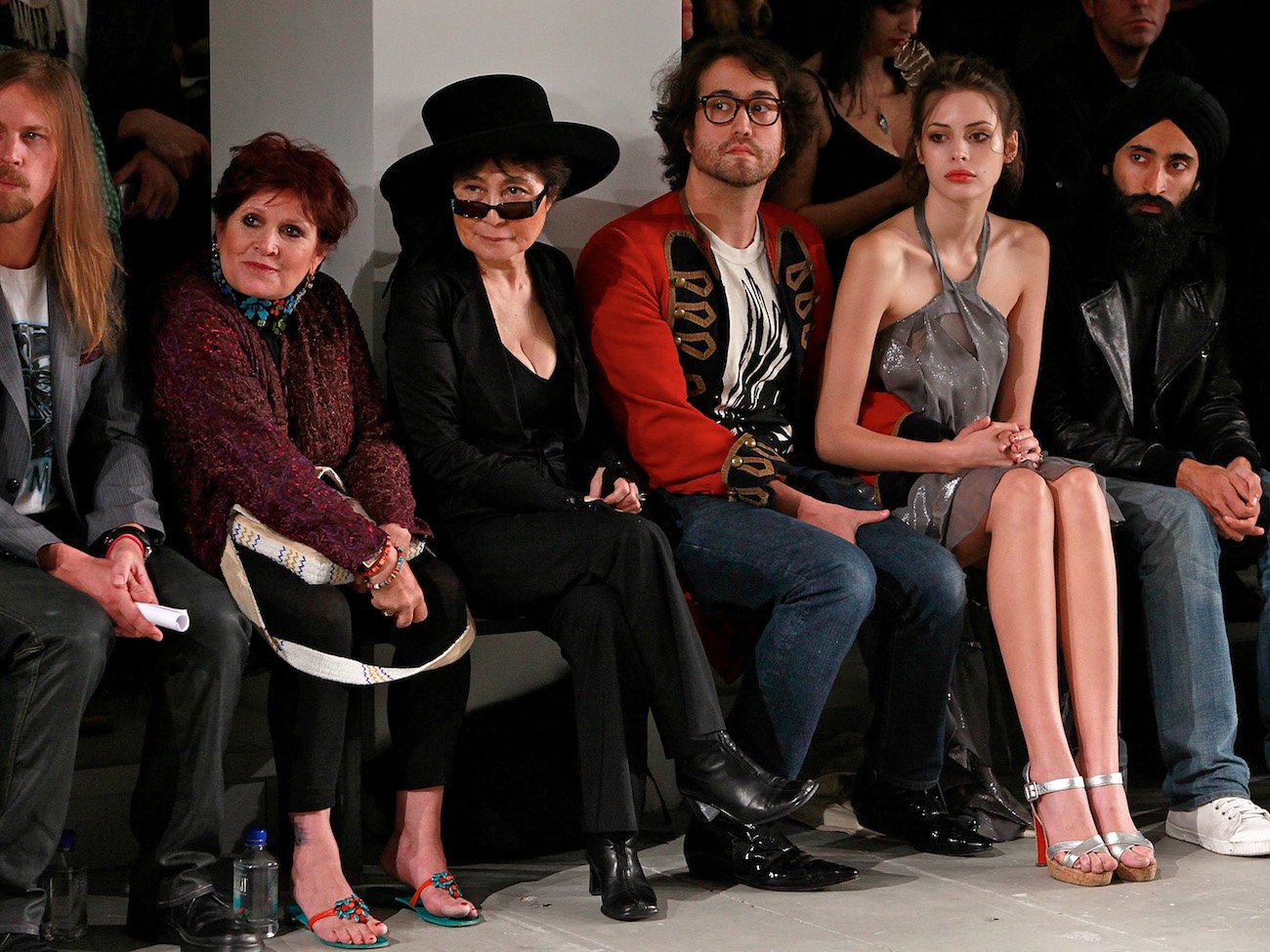 Carrie Fisher, Yoko Ono, and Sean Lennon at the Mercedes-Benz Fashion Week in 2009.