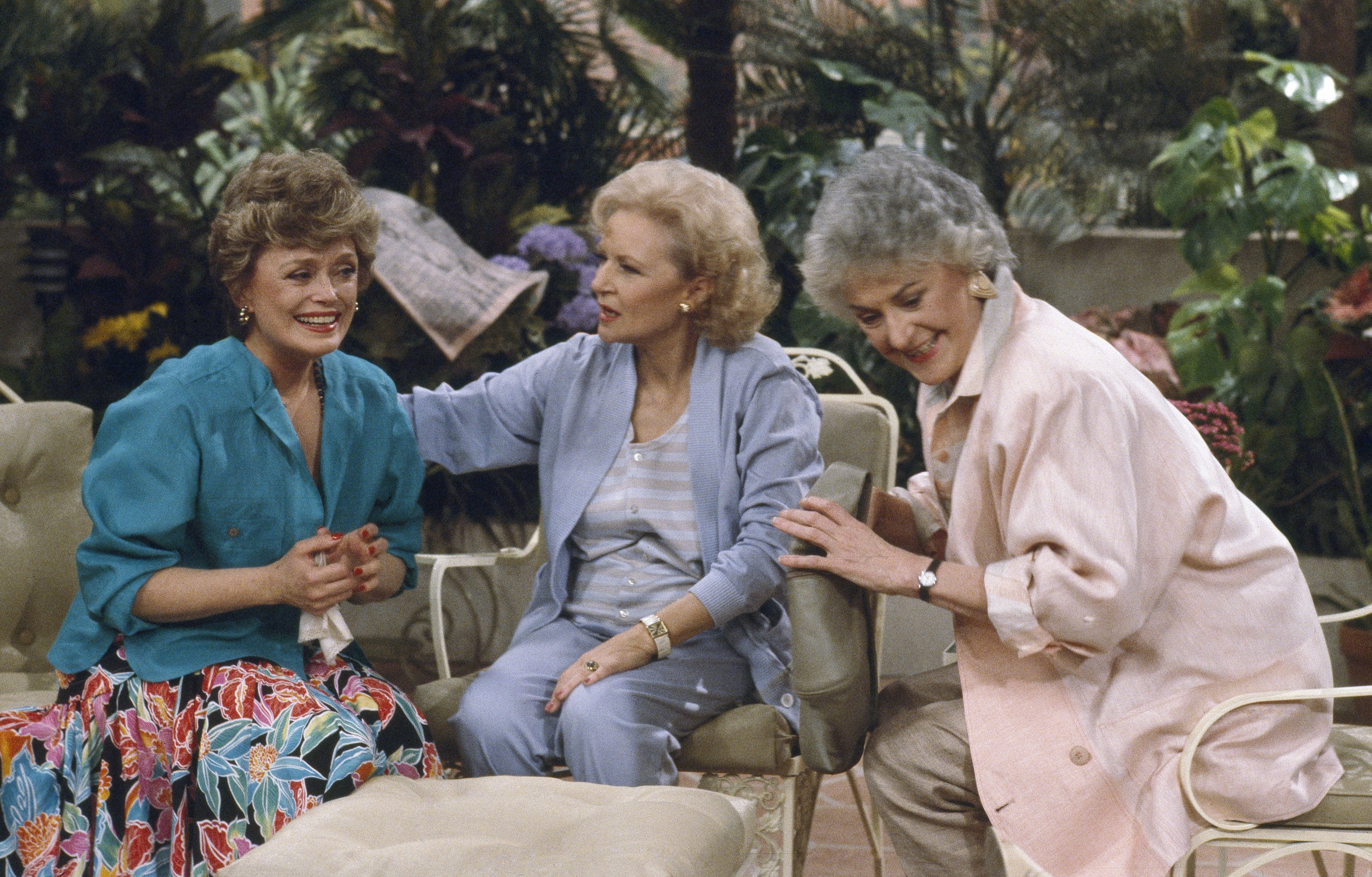 Cast of 'The Golden Girls': (l-r) Rue McClanahan as Blanche Devereaux, Betty White as Rose Nylund, Bea Arthur as Dorothy Petrillo Zbornak