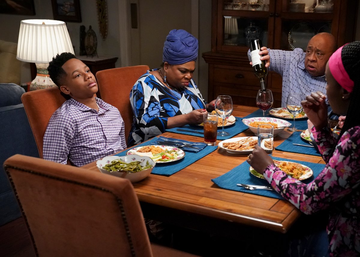 Travis Wolfe, Jr. as Dele, Shola Adewusi as Auntie Olu, and Barry Shabaka Henley as Uncle Tunde in 'Bob Hearts Abishola'  'The Neighborhood' cast Wolfe as well