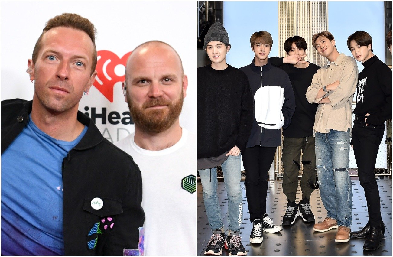 Photo of Coldplay members next to photo of BTS members