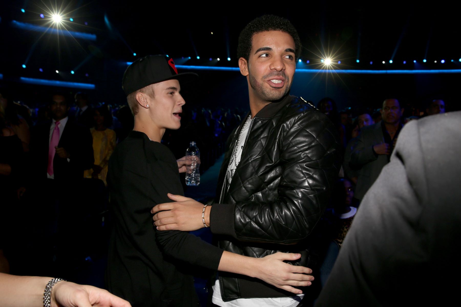 Drake and Justin Bieber at the 40th American Music Awards at the Nokia Theatre in Los Angeles, California
