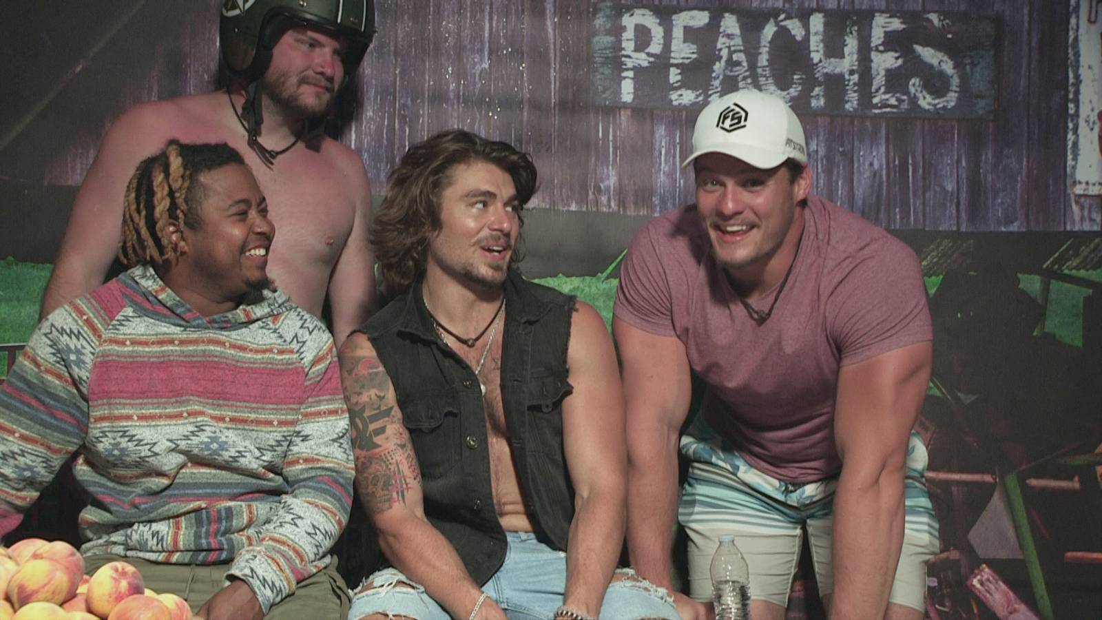 Codi Butts (standing), Kirk Medas, Gus Smyrnios, and Jeremiah Buoni (hunched over) from MTV's 'Floribama Shore'