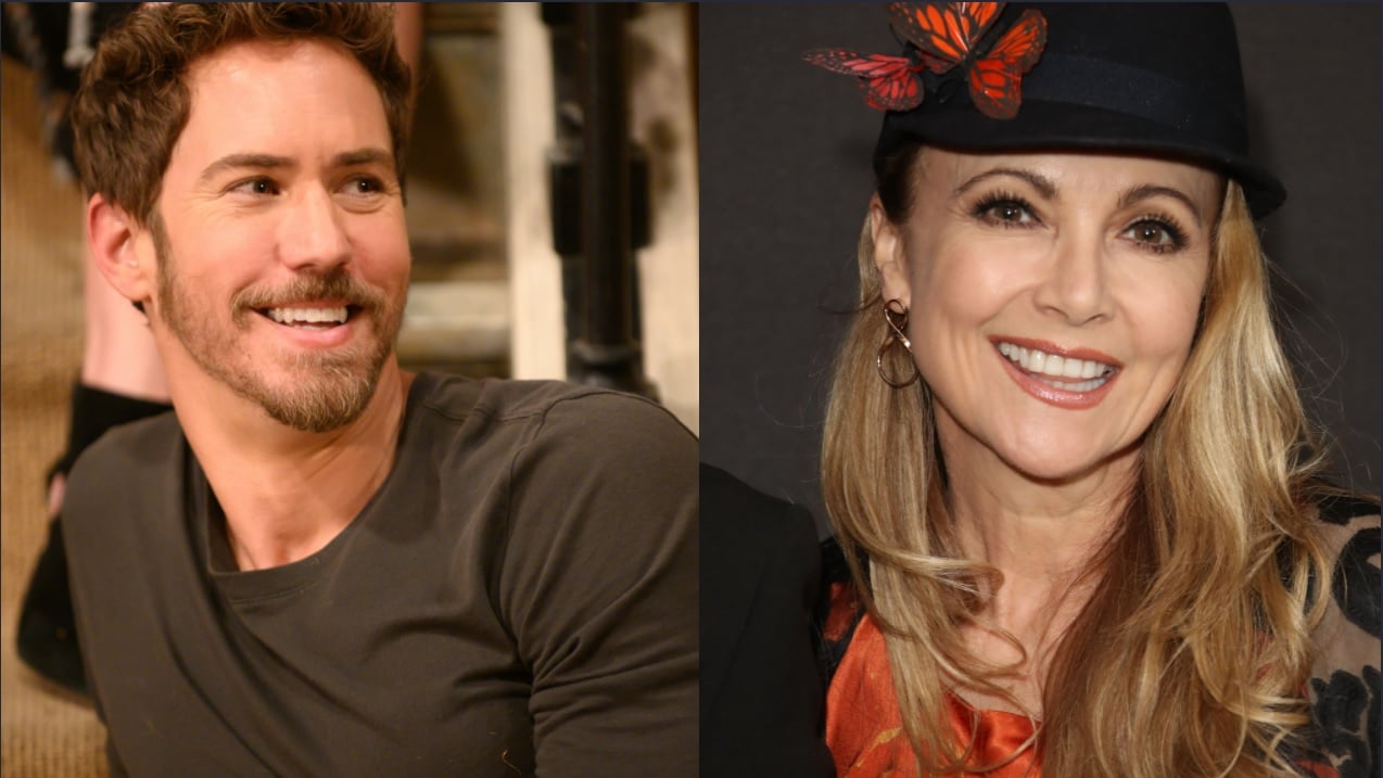 General Hospital odds and ends focuses on Wes Ramsey, on the left in a beige shirt, and Emma Samms, on the right in a black fedora with butterflies on it