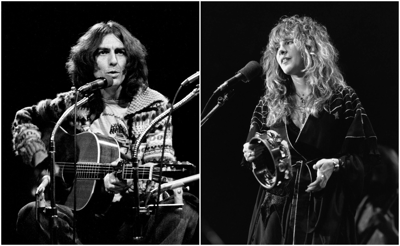 (L-R) George Harrison performing on 'Saturday Night Live' in 1976, and Stevie Nicks performing with Fleetwood Mac in 1978.