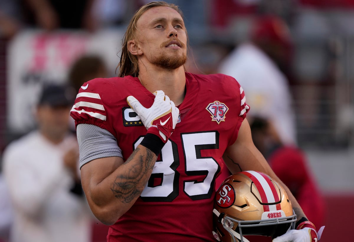 George Kittle of the San Francisco 49ers looks at the crowd