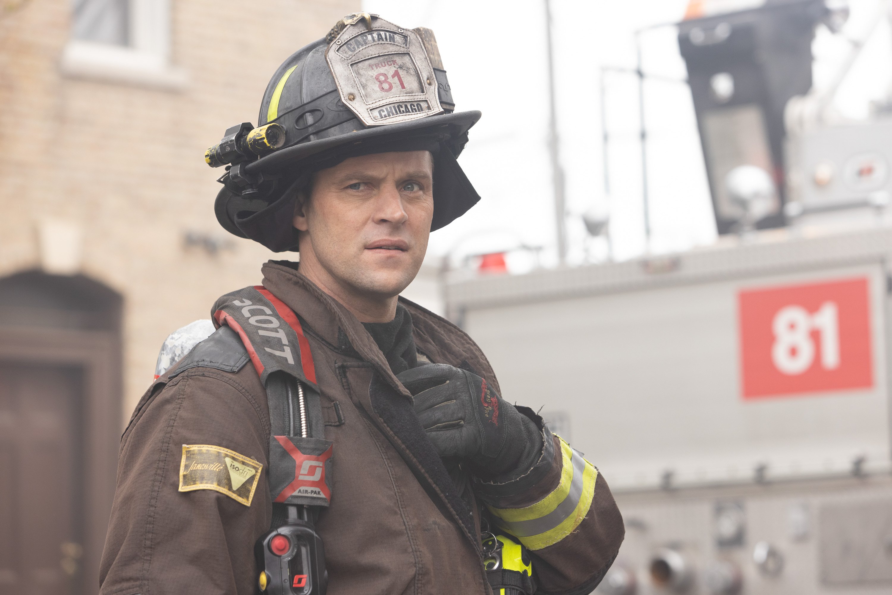 Jesse Spencer as Matthew Casey, dressed in his fire uniform.