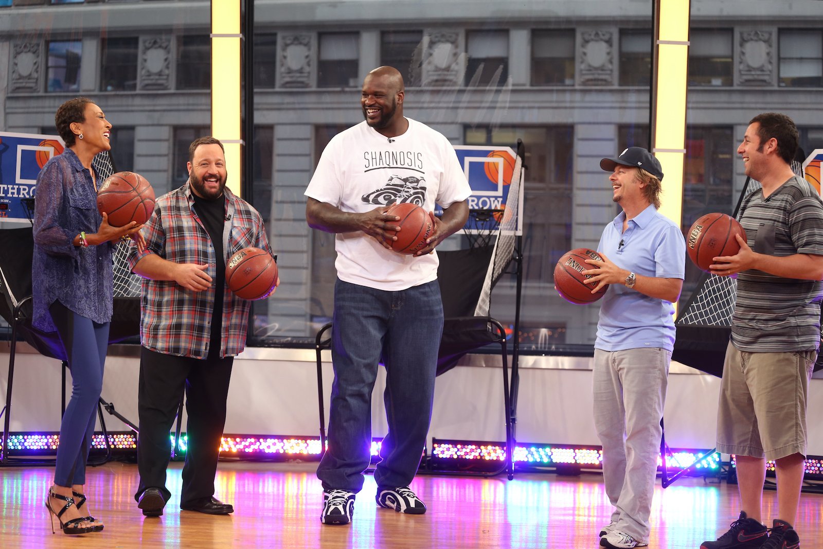 Adam Sandler Shaq shower story went viral after the stars from Grown Ups 2 Adam Sandler, David Spade, Kevin James and Shaquille O'Neal played basketball on the set 