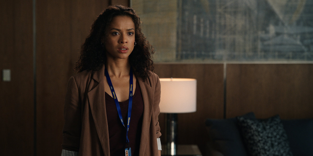 Gugu Mbatha-Raw looks on in a scene from 'The Morning Show' Season 1