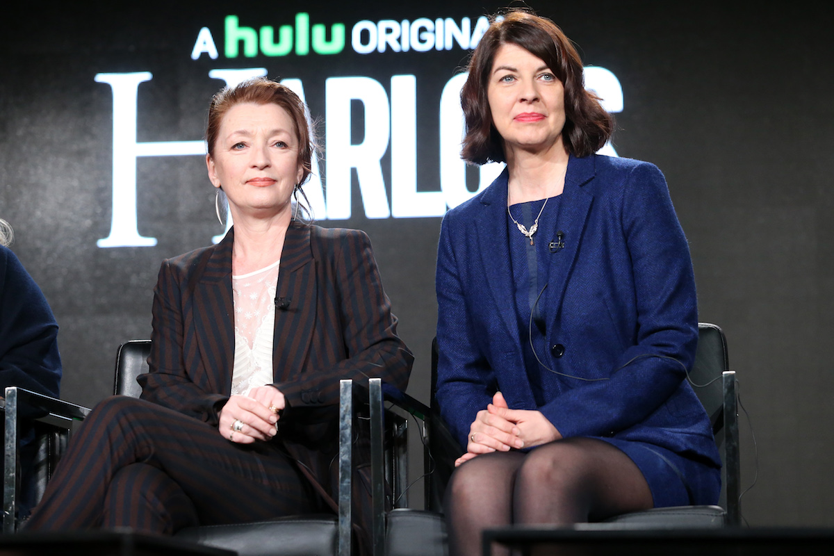 Lesley Manville and Moira Buffini onstage at the TCA 2017 press tour