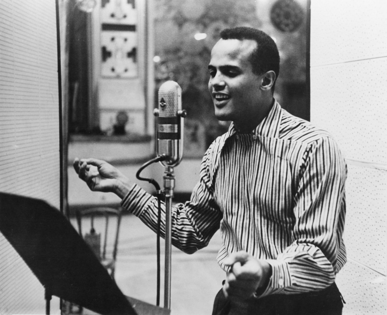 Harry Belafonte in the recording studio in 1957.