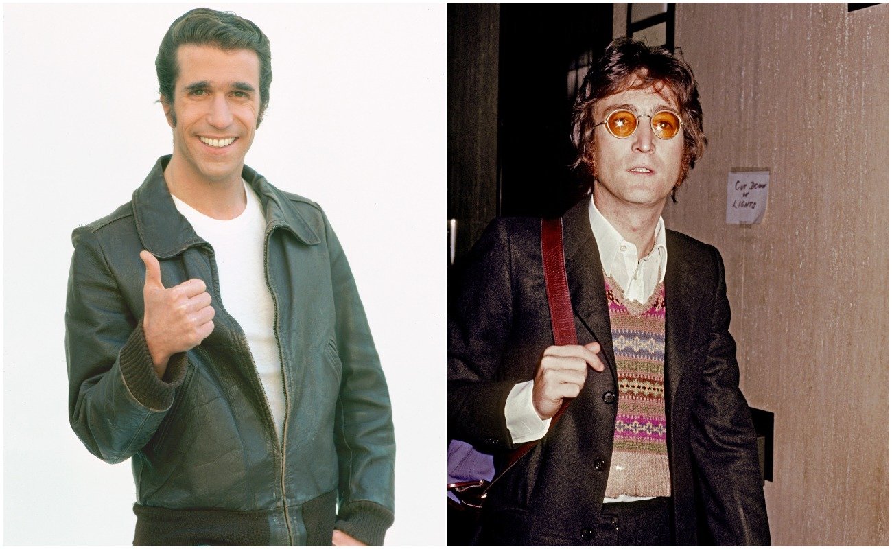 (L-R) Henry Winkler as Fonzie from 'Happy Days,' and John Lennon in New York City in 1973.