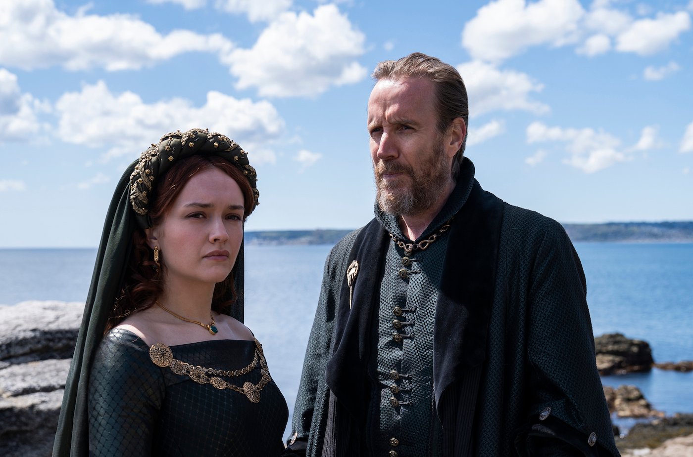 Olivia Cooke and Rhys Ifans in a production still of the upcoming season of 'House of the Dragon'