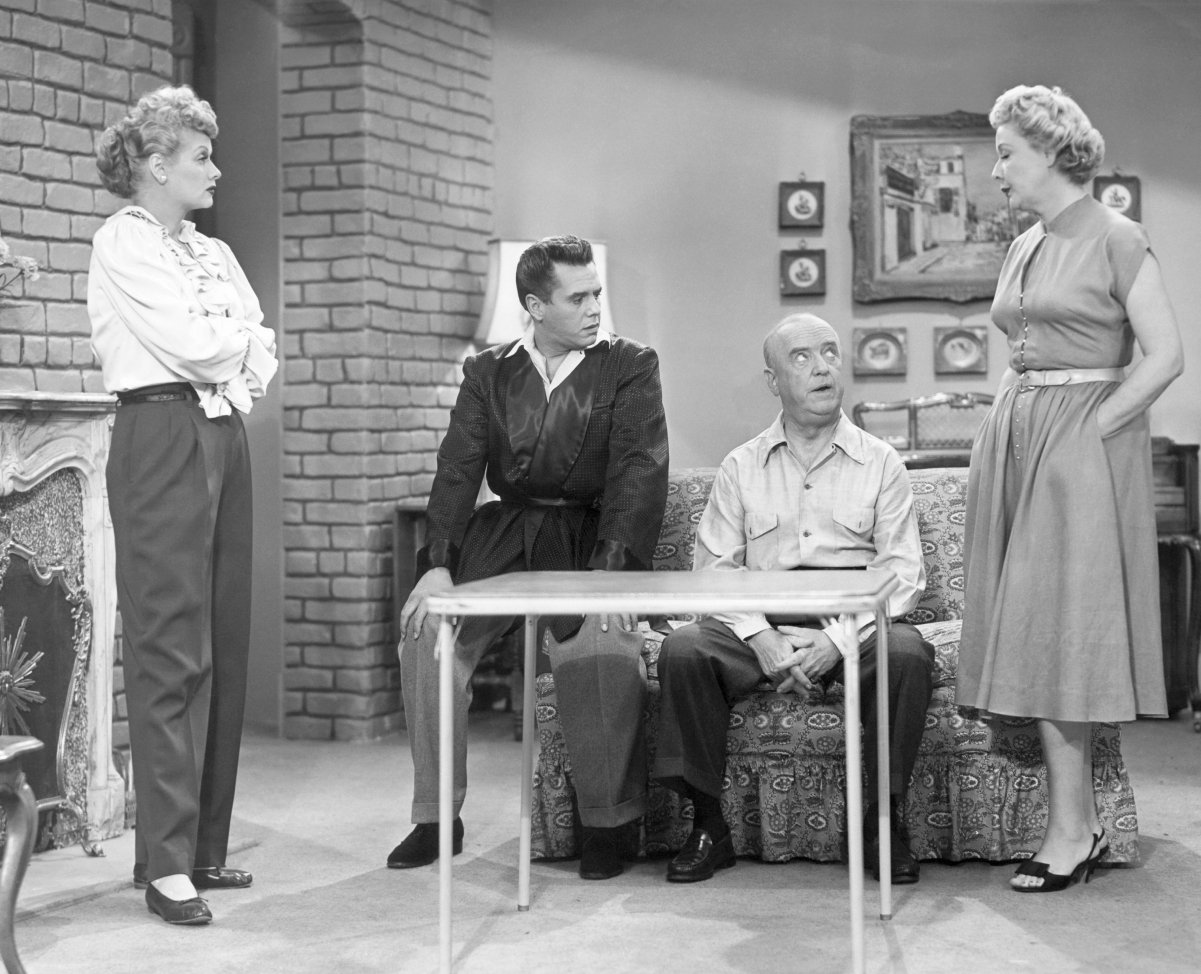 The cast of 'I Love Lucy,' left to right: Lucille Ball, Desi Arnaz, William Frawley, and Vivian Vance