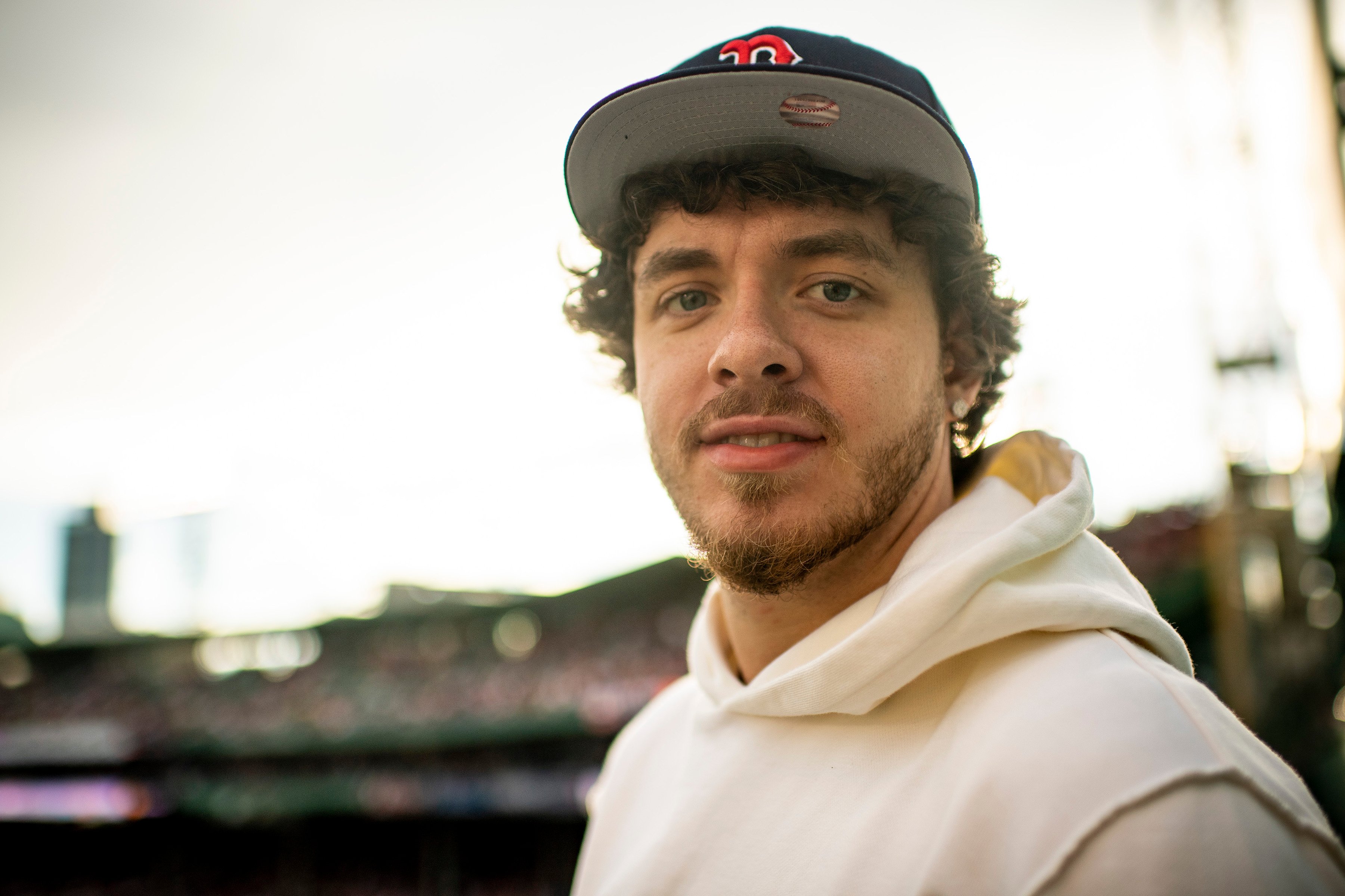 Rapper Jack Harlow poses for a photograph during a game between the Boston Red Sox and the New York Yankees on September 25, 2021 at Fenway Park in Boston, Massachusetts