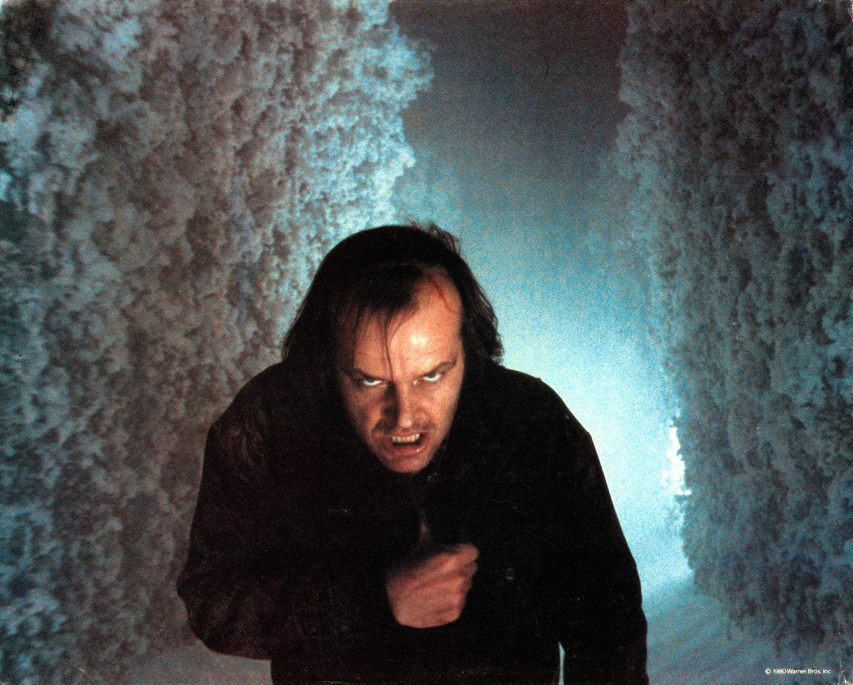Jack Nicholson in a snowy maze scene from horror movie 'The Shining'