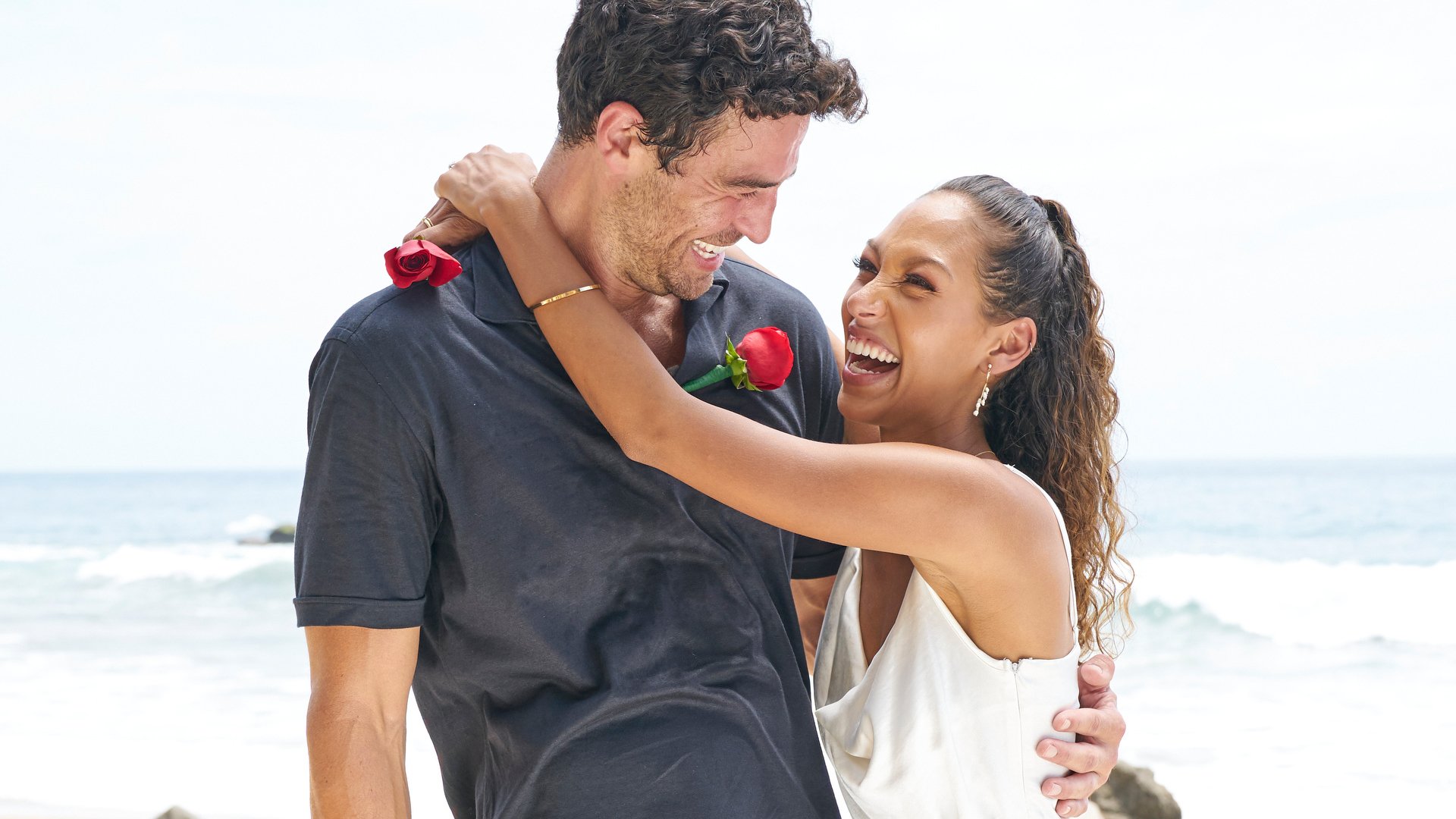 Joe Amabile and Serena Pitt laugh together after getting engaged in the ‘Bachelor in Paradise’ Season 7 finale in 2021