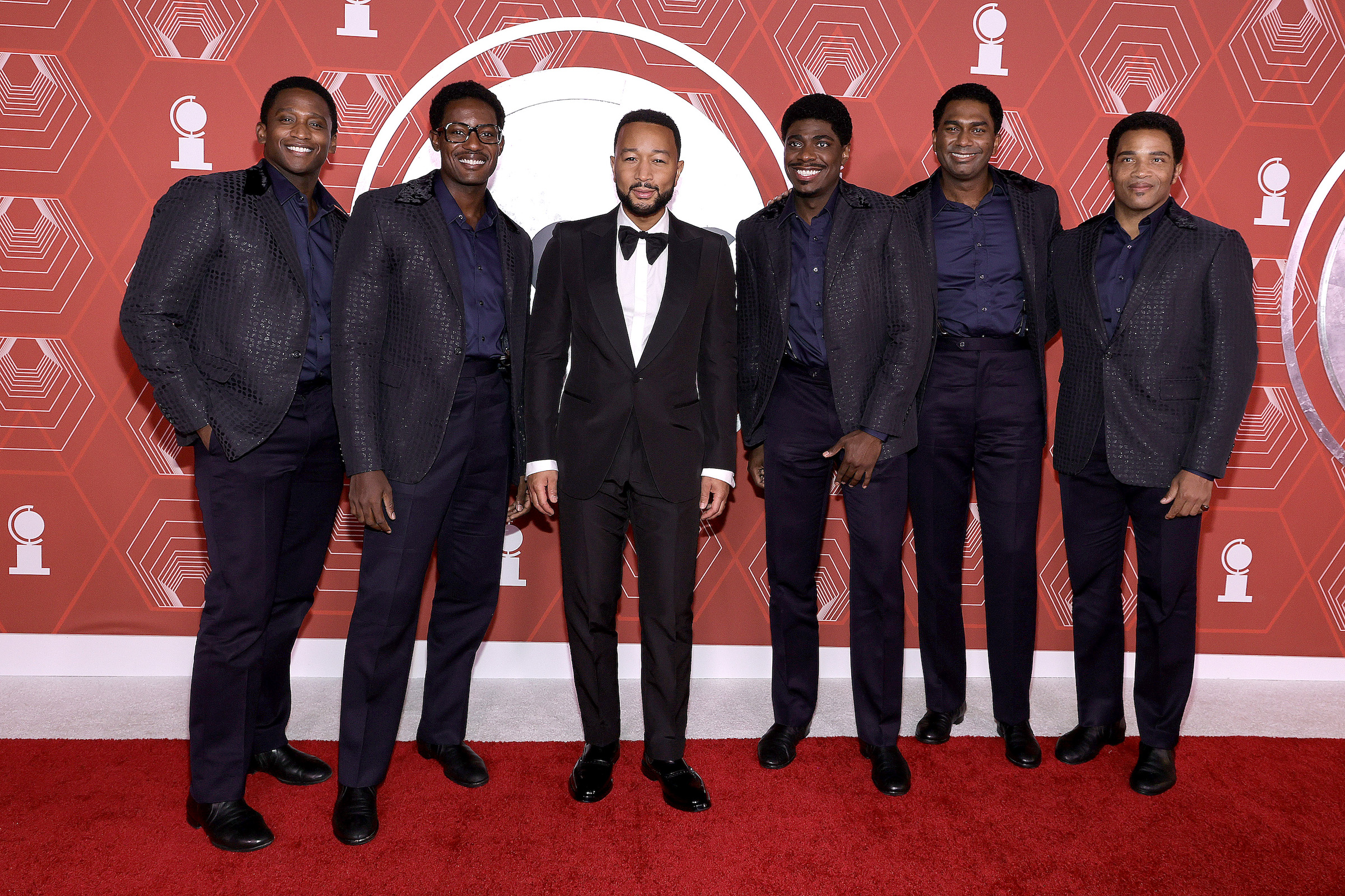 (L-R) Jelani Remy, Matt Manuel, John Legend, Jawan M. Jackson, Nik Walker and James Harkness attend the 74th Annual Tony Awards