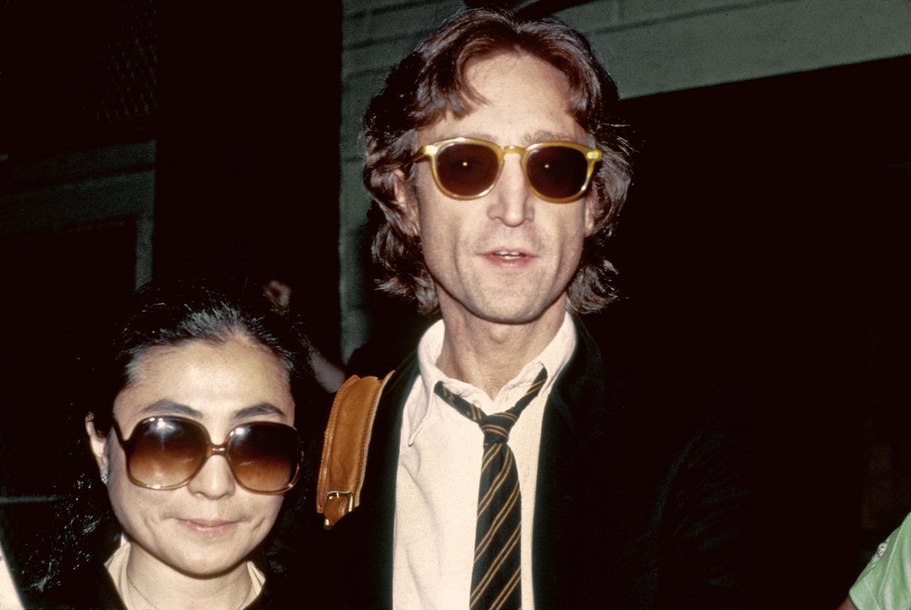 John Lennon and Yoko Ono outside of the Times Square recording studio, The Hit Factory, in 1980.