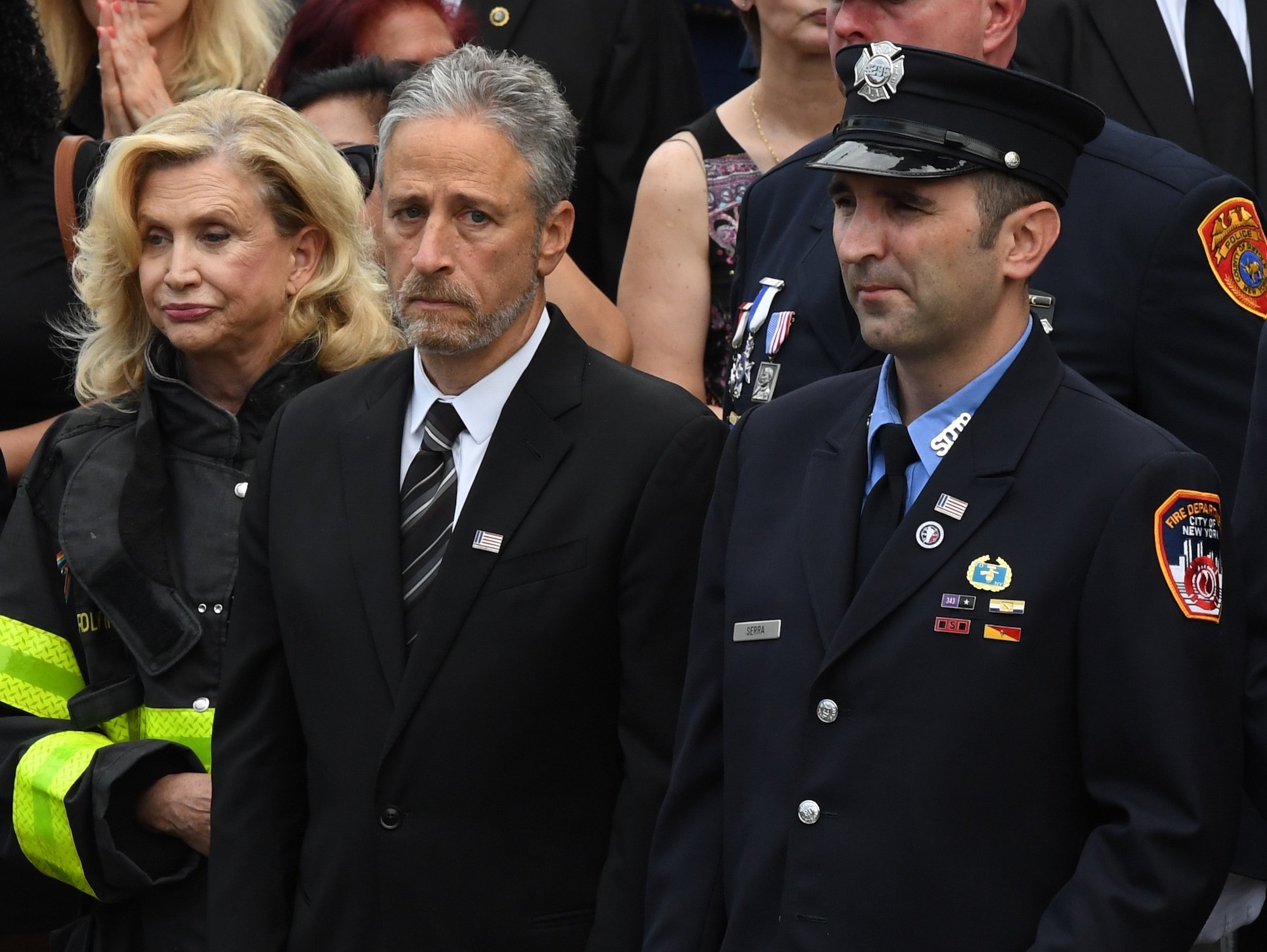 Jon Stewart attends Luis Alvarez's funeral