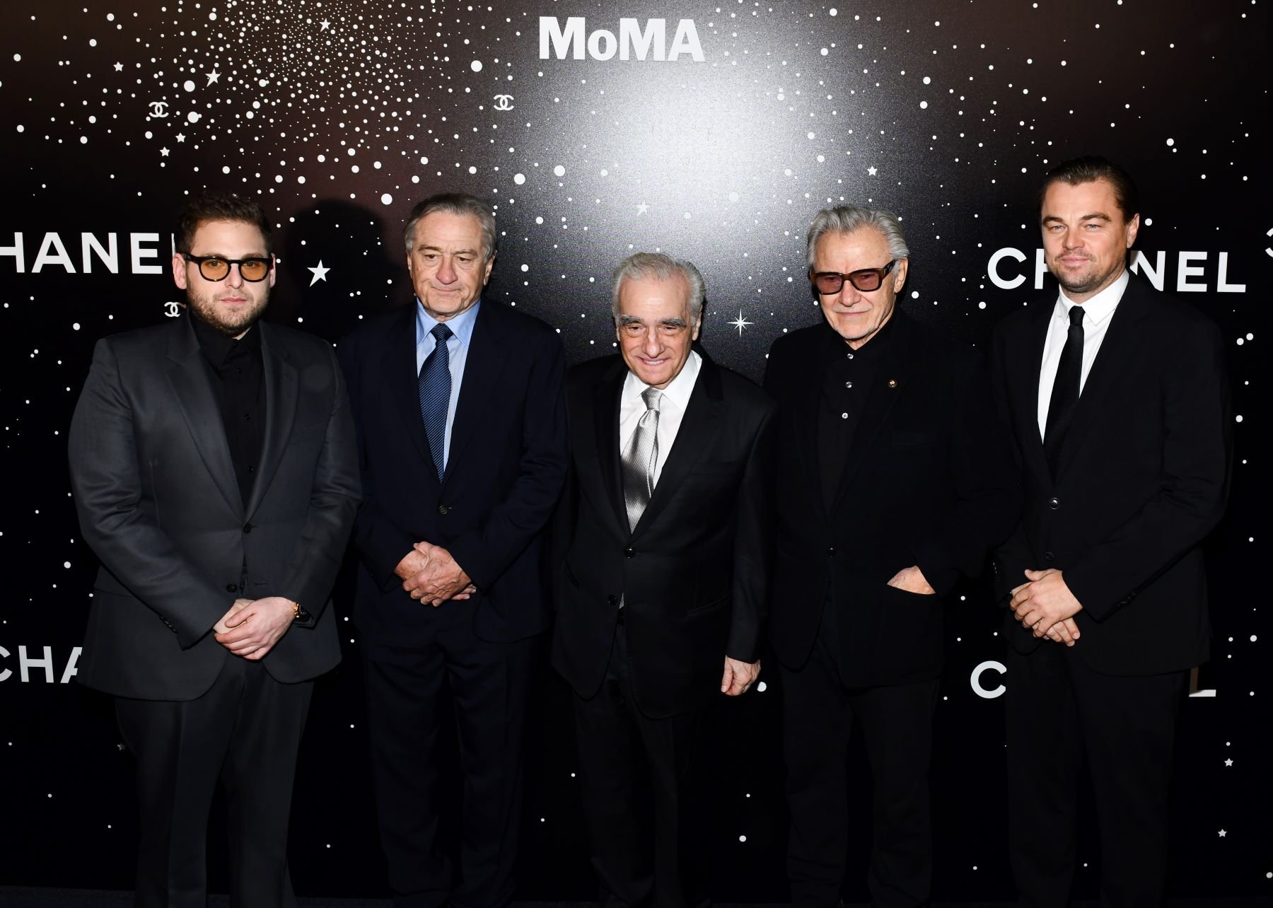 Jonah Hill, Robert De Niro, Martin Scorsese, Harvey Keitel, and Leonardo DiCaprio at the Museum of Modern Art Film Benefit