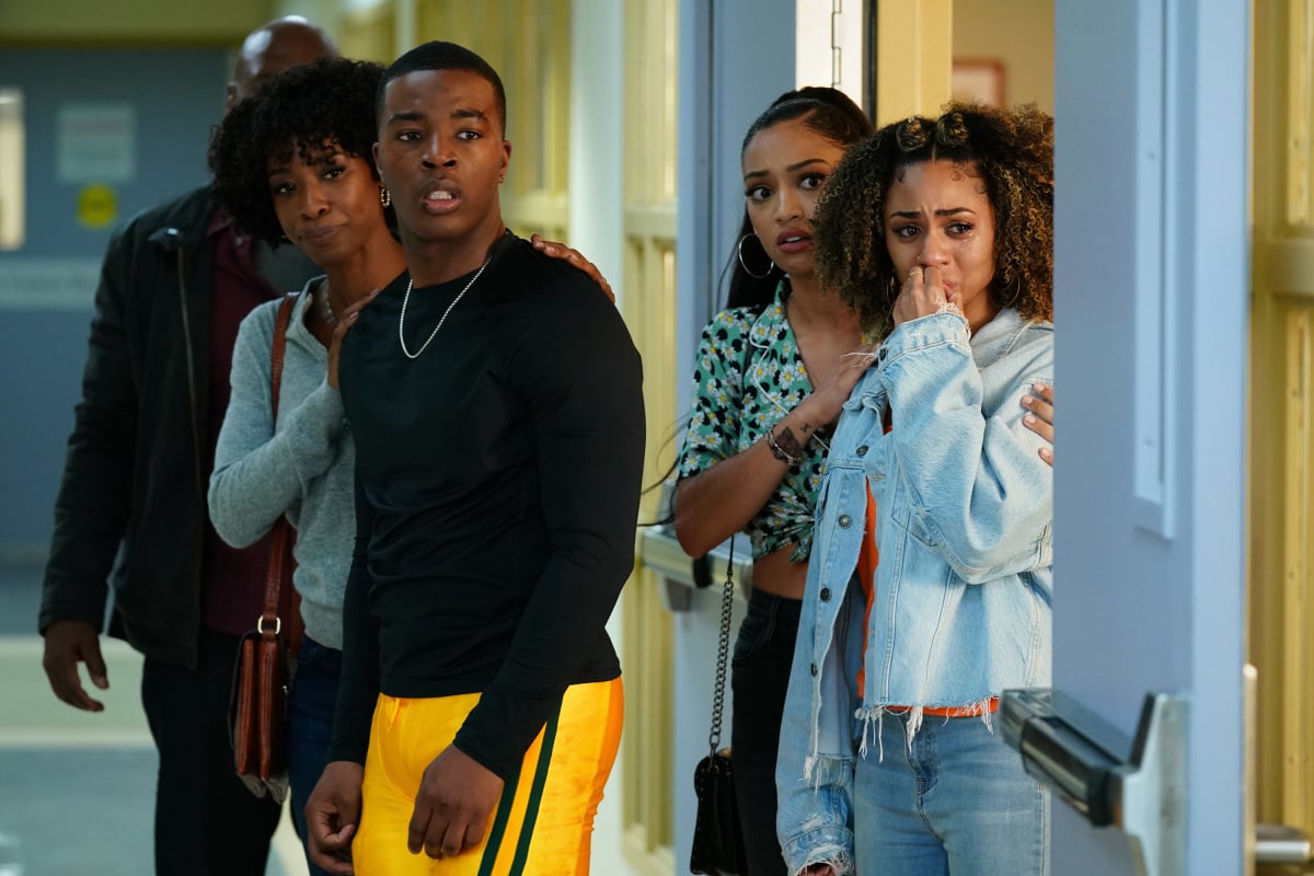 Karimah Westbrook, Daniel Ezra, Samantha Logan, and Chelsea Tavares standing in a hospital in 'All American' Season 4.