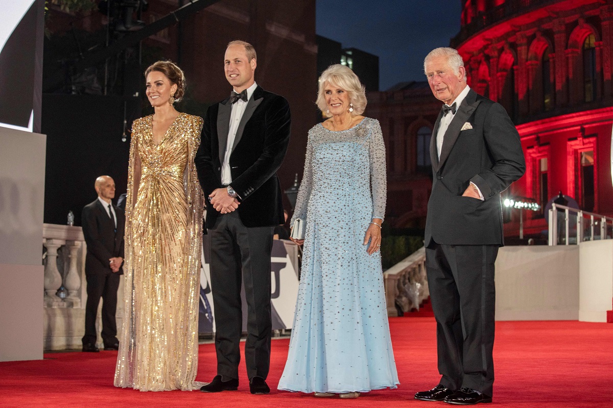 Kate Middleton, Prince William, Camilla Parker Bowles, and Prince Charles photographed on red carpet at 'No Time To Die' premiere