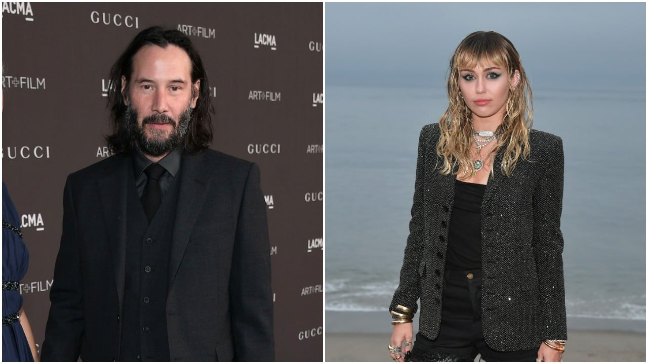Keanu Reeves and Miley Cyrus wear black. Both celebrities have ghost stories. 