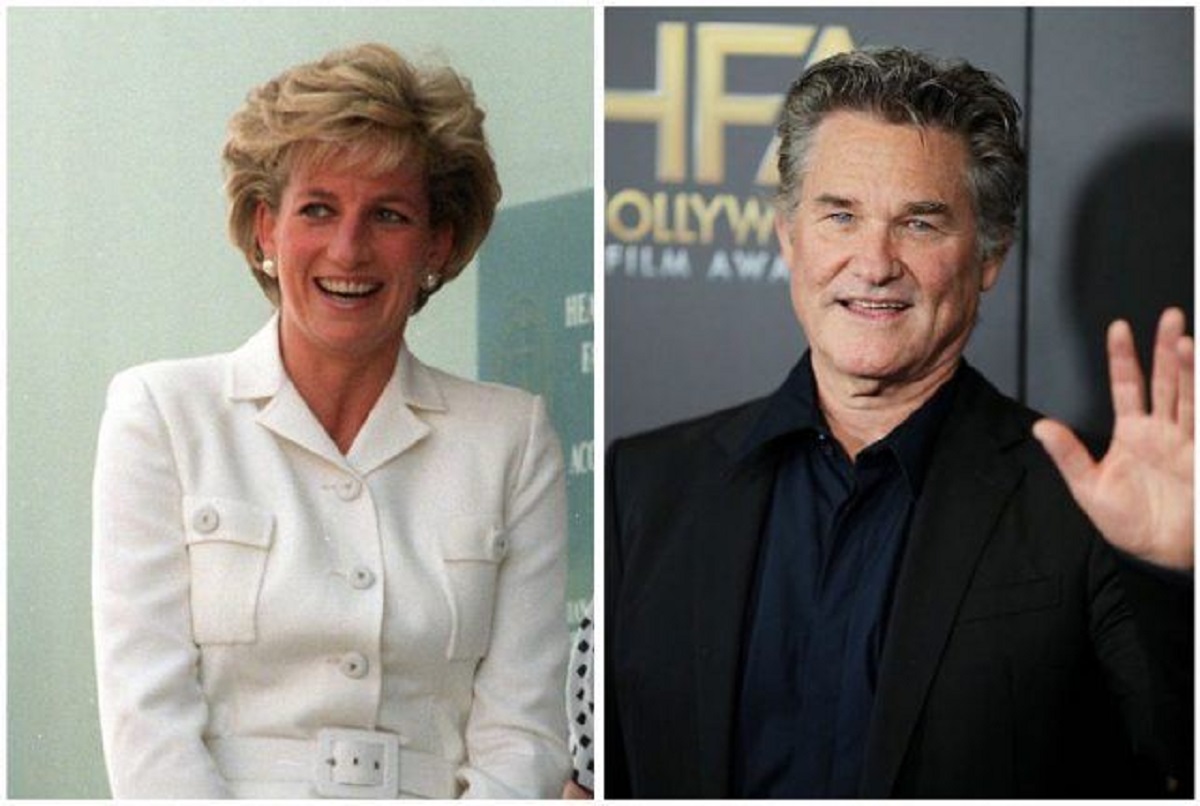 (L) Princess Diana smiling for a photograph, (R) Kurt Russell waving to the camera