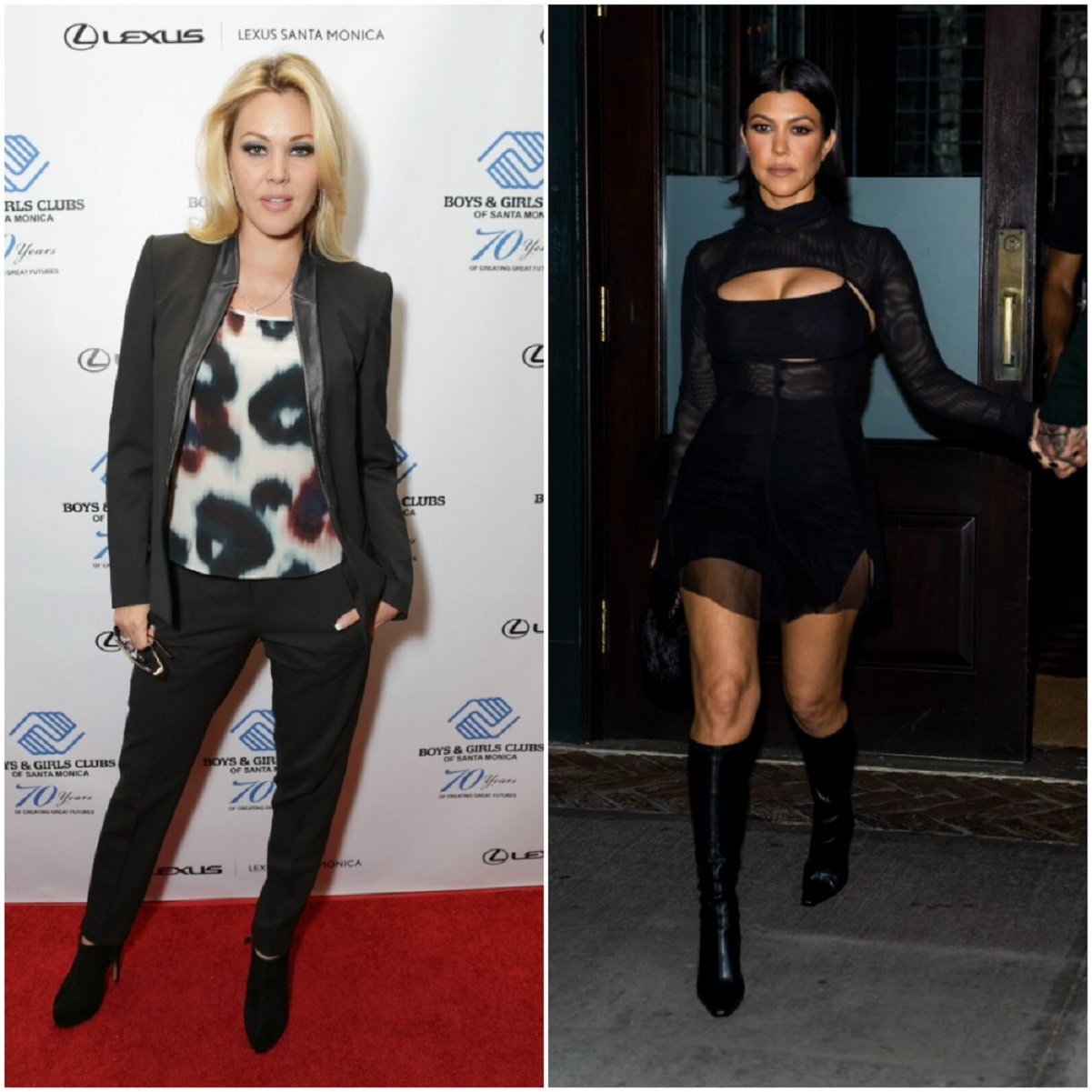 (L): Shanna Moakler posing on the red carpet at the Poker For Great Futures Celebrity Tournament, (R): Kourtney Kardashian walking in Tribeca section of NYC