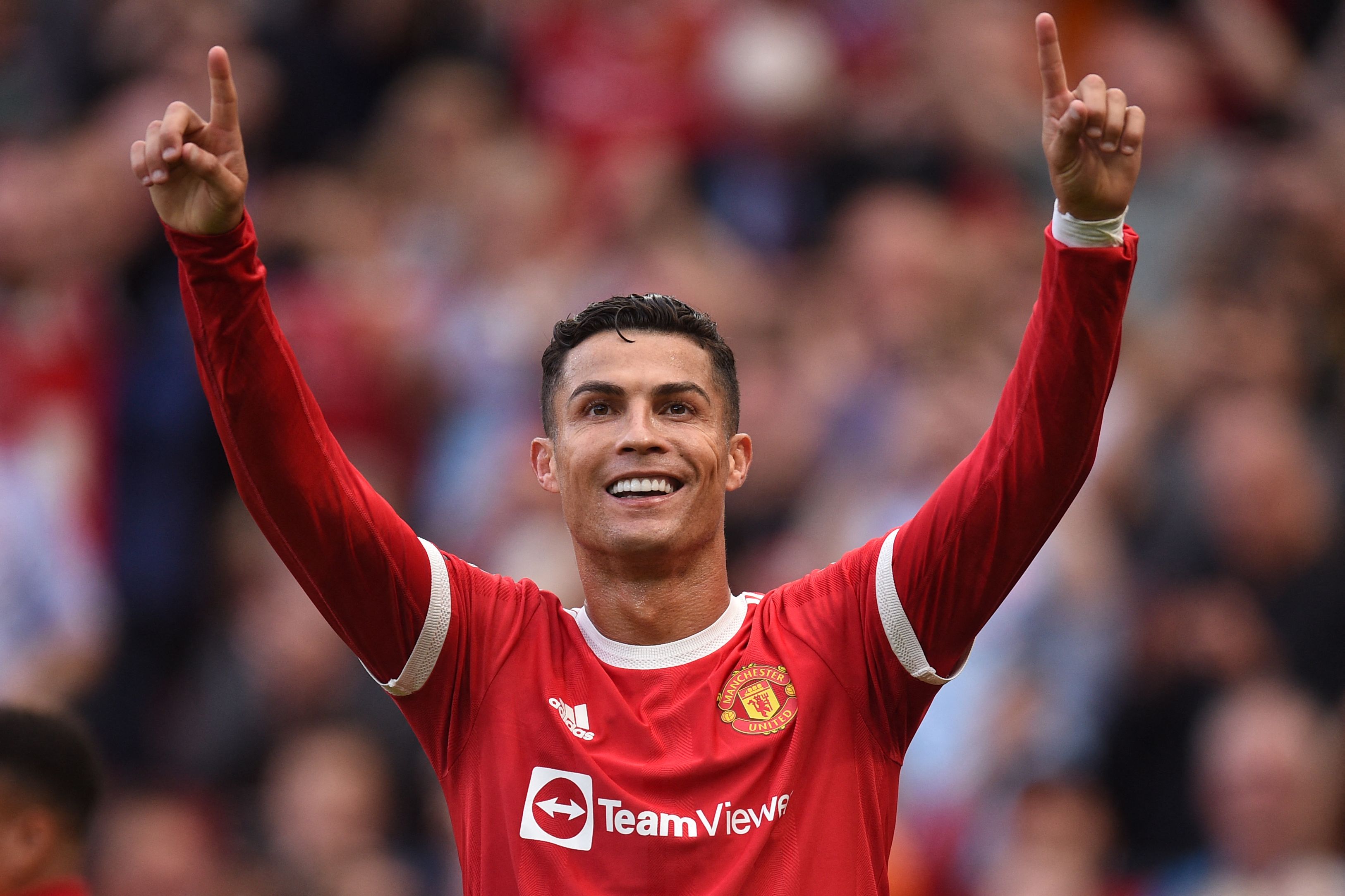 Manchester United's Portuguese striker Cristiano Ronaldo celebrates after scoring a goal