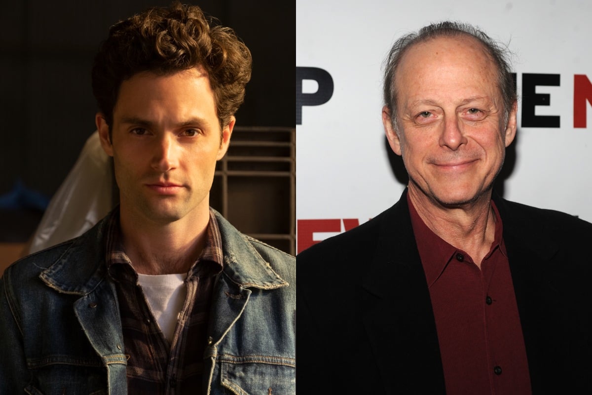 Split image of Mark Blum, who died of COVID-19 before You Season 3 premiered, and Penn Badgley as Joe Goldberg.