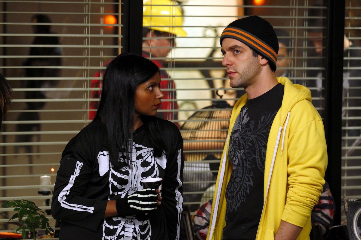 Mindy Kaling and B.J. Novak as Kelly and Ryan on The Office
