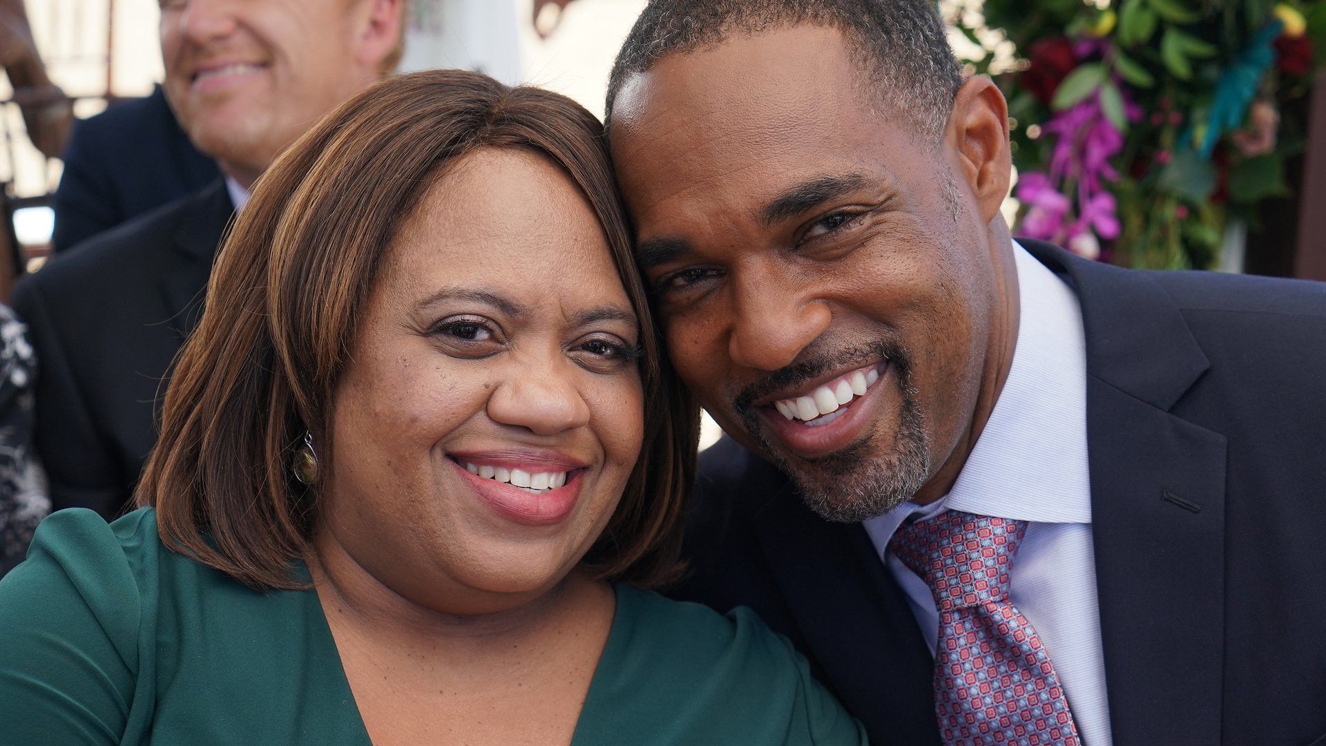 ‘Grey’s Anatomy’ and ‘Station 19’ stars Chandra Wilson and Jason George as Miranda Bailey and Ben Warren during Maggie and Winston’s wedding