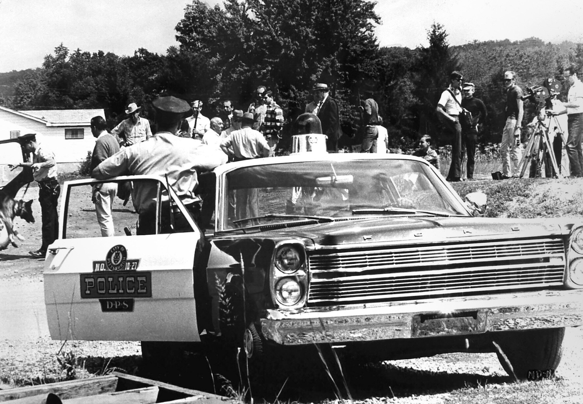 A police car on the set of 'Night of the Living Dead' behind the scenes.