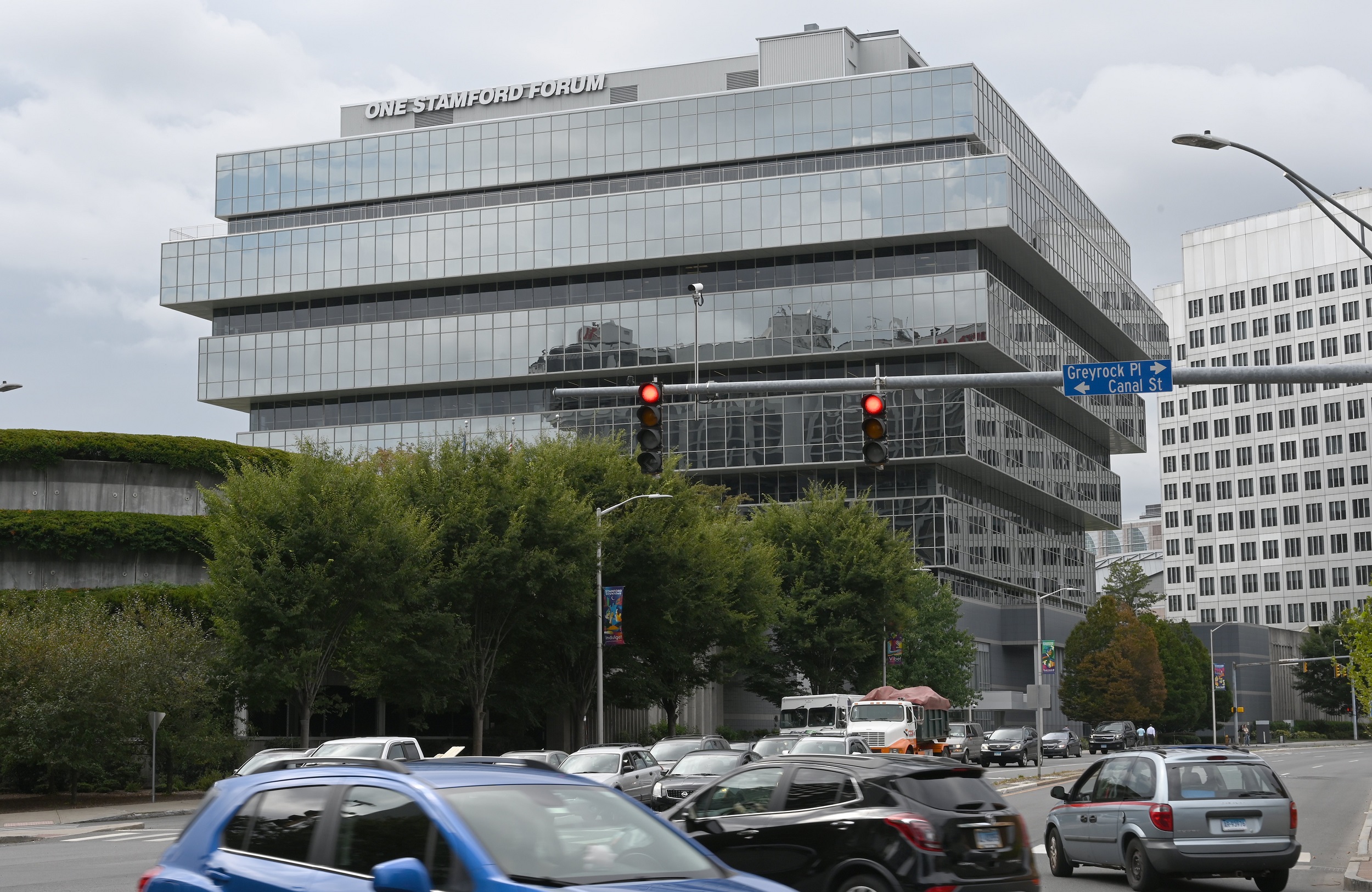 A photo of the Purdue Pharma headquarters at One Stamford Forum