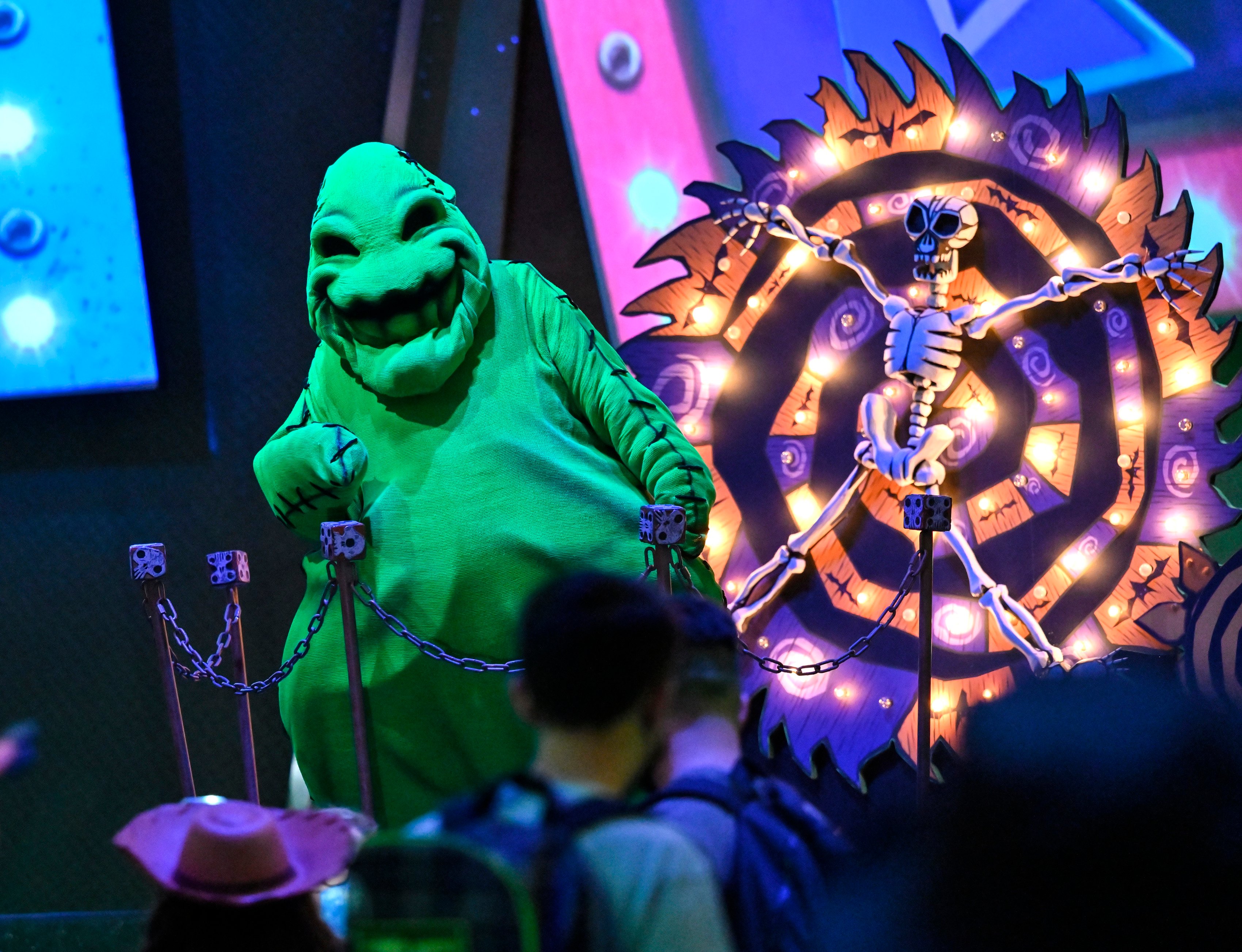 Oogie Boogie, the main antagonist in 'The Nightmare Before Christmas', greets visitors during Oogie Boogie Bash, A Disney Halloween Party