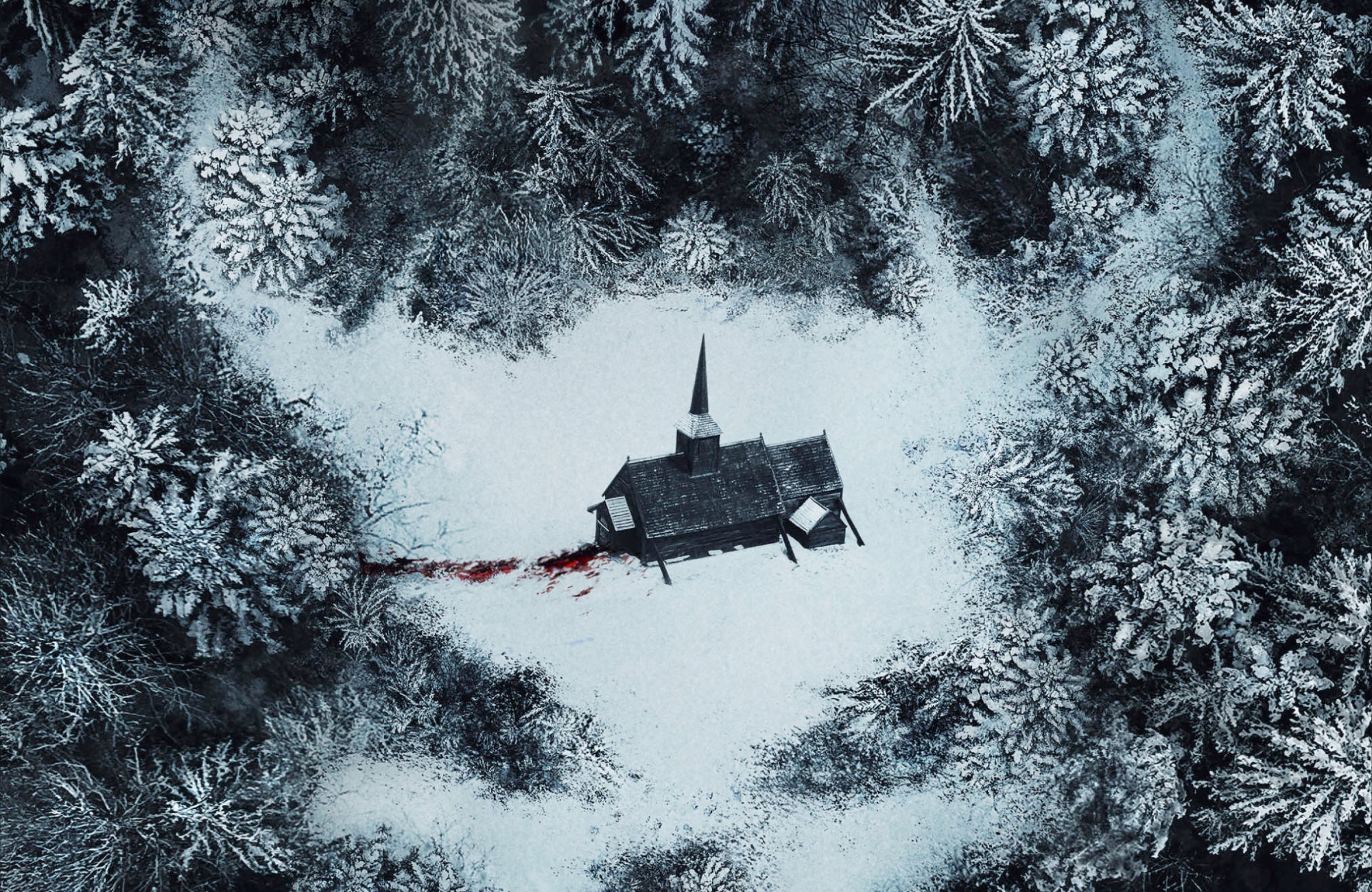 'Paranormal Activity 7' horror movie poster with a blood path leading to a church