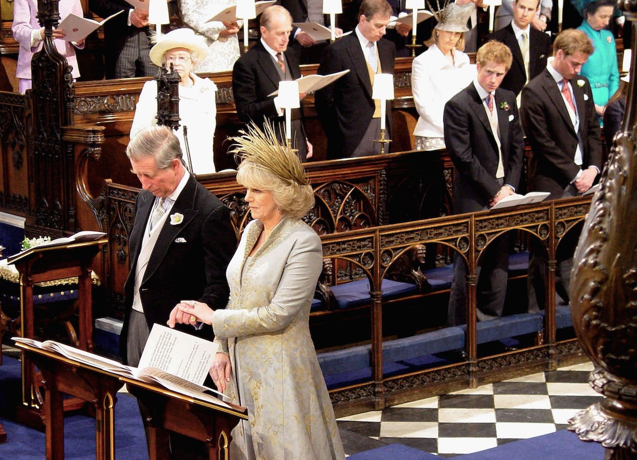 Prince Harry and members of the royal family look on as Prince Charles and Camilla Parker Bowles get married