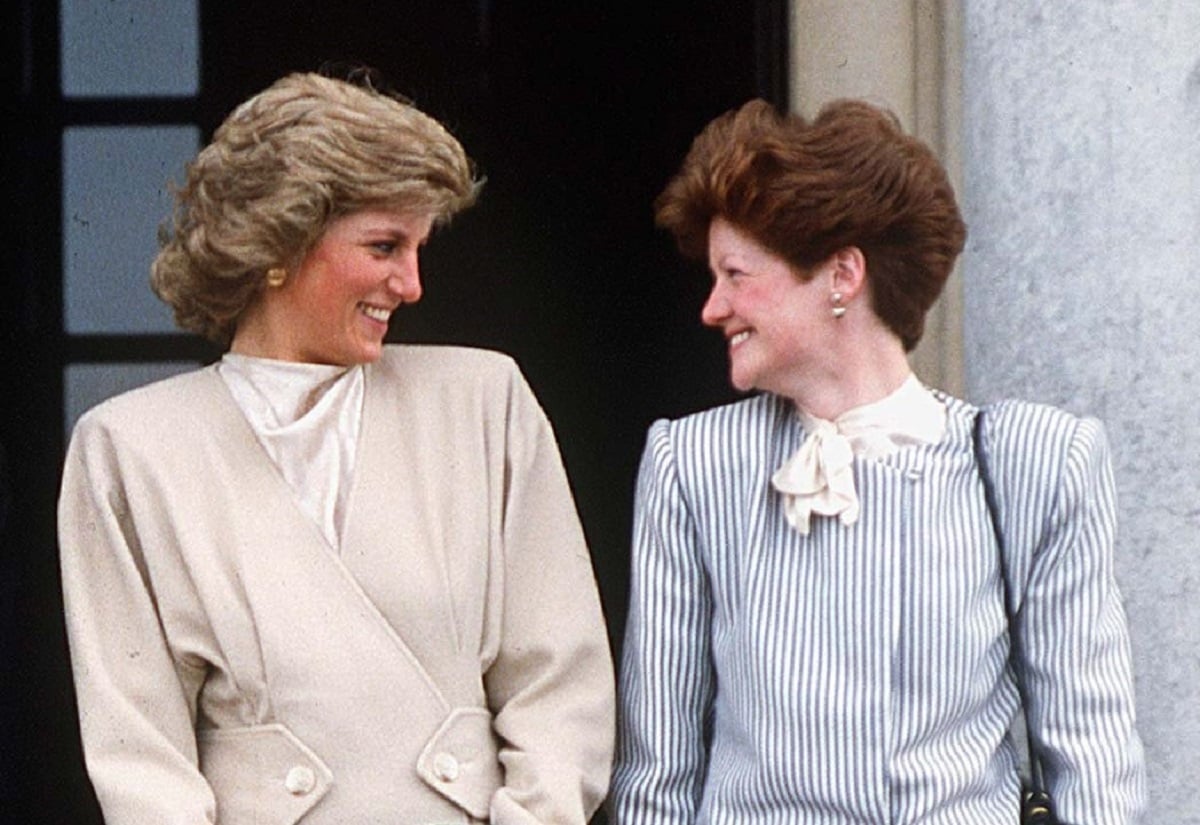 Princess Diana with her sister Lady Sarah Mccorquodale visiting their old school