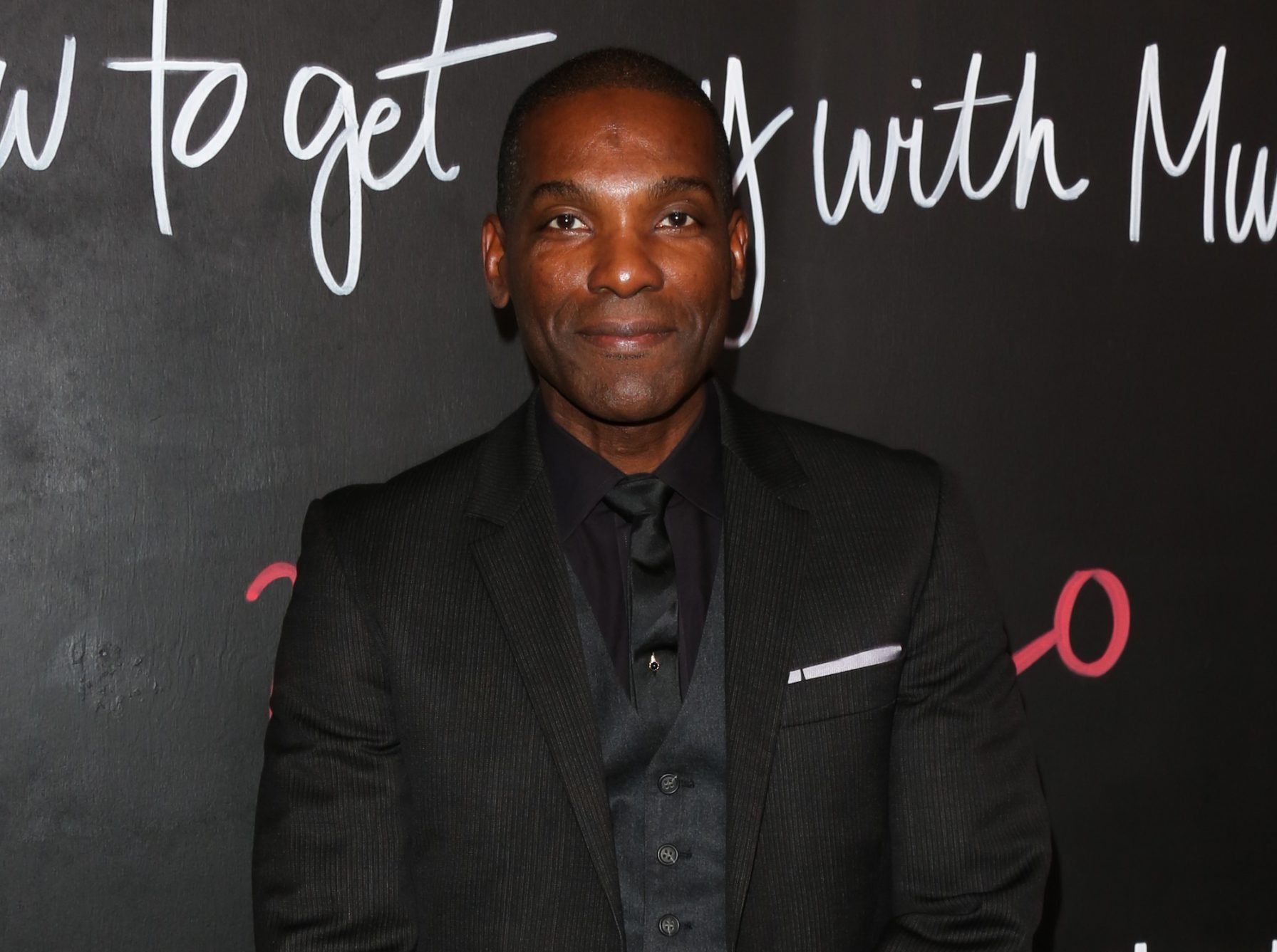 Ray Campbell wearing a black suit to a premiere for 'How To Get Away With Murder
