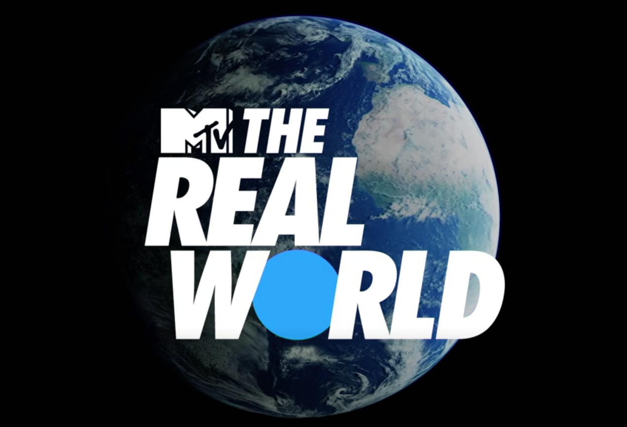 MTV's 'The Real World' logo featuring text over an image of the Earth