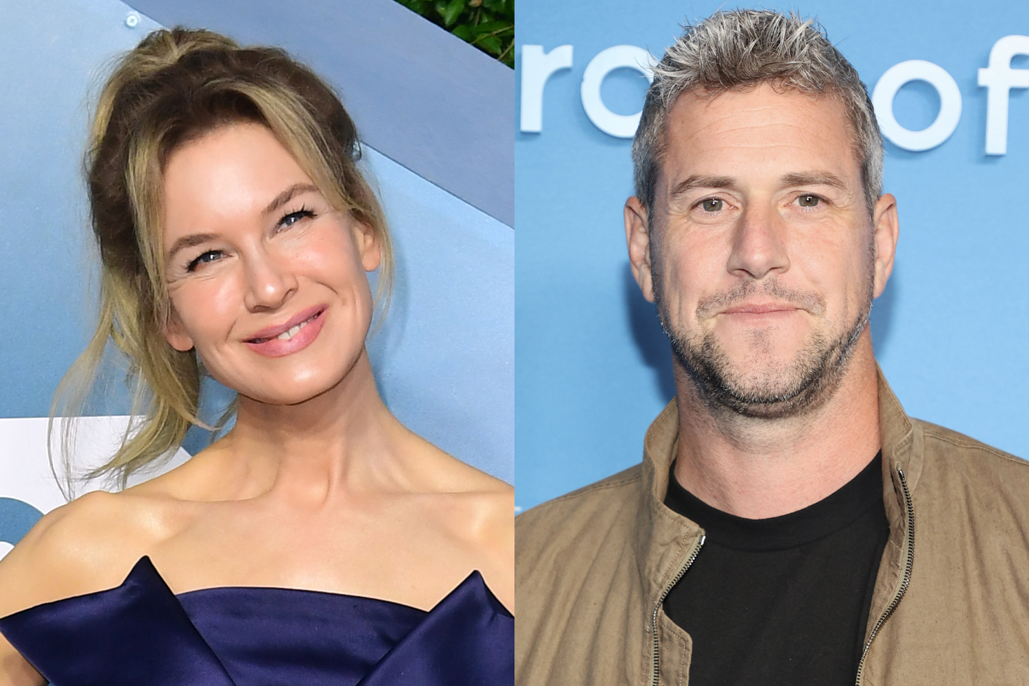 Renée Zellweger and Ant Anstead smiling in two separate pictures