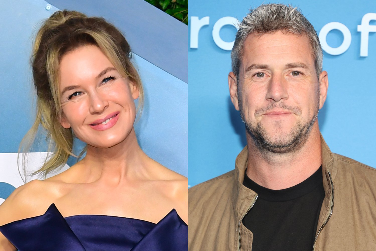 Renée Zellweger and Ant Anstead smiling in two separate pictures