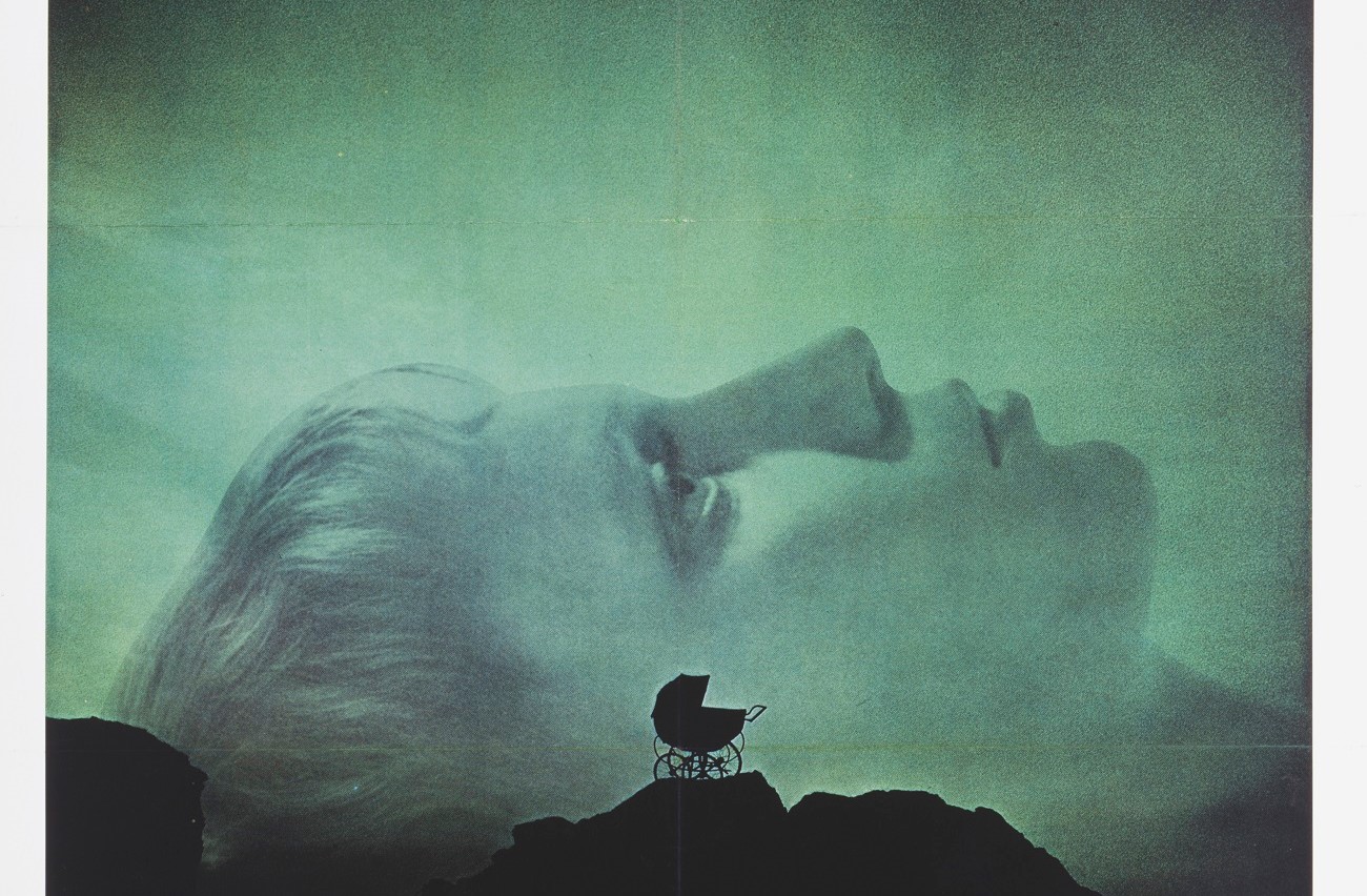 A movie poster for the William Castle produced film Rosemary's Baby, featuring Mia Farrow.