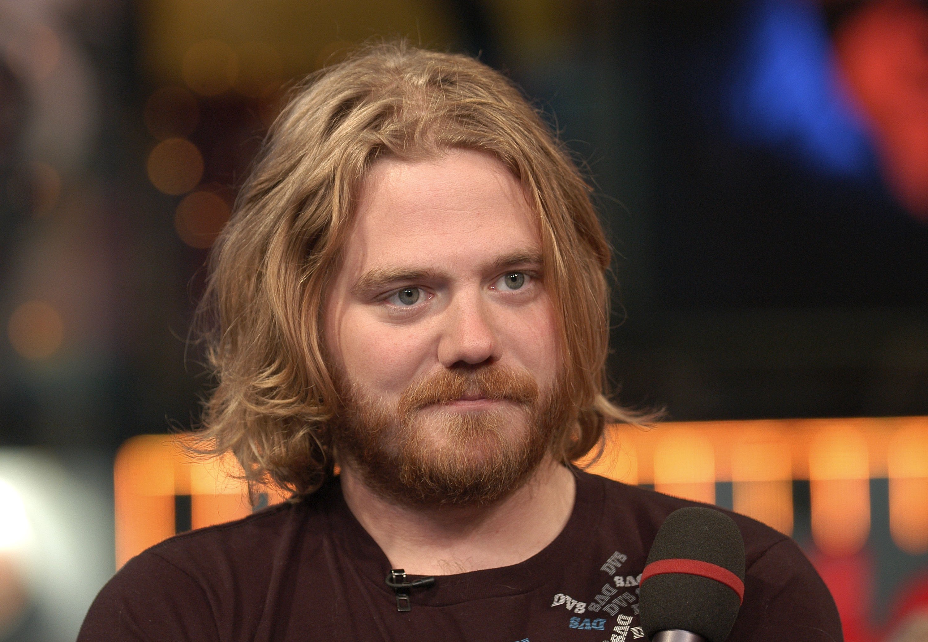 A bearded Ryan Dunn, the 'Jackass' star whose death was accidental, sitting on the set of MTV's TRL