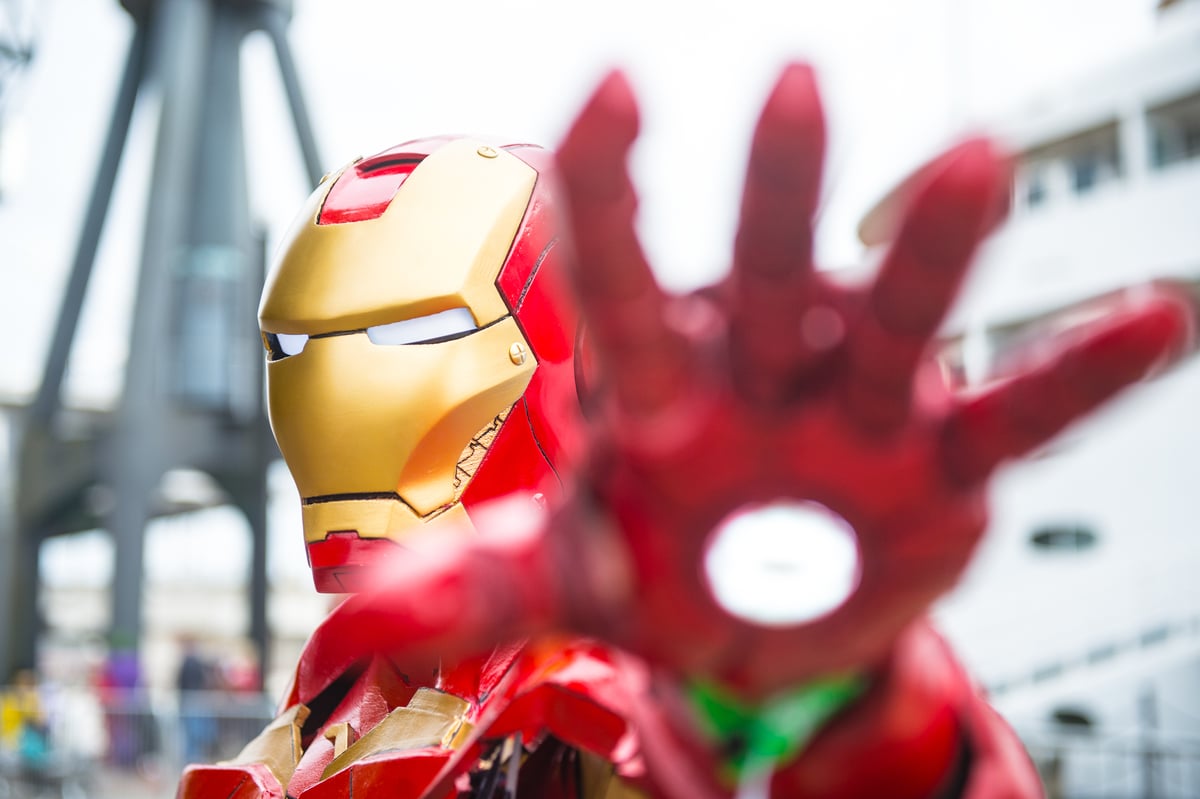 Cosplayer cosplaying Stark Tech Iron Man suit worn by Tony Stark