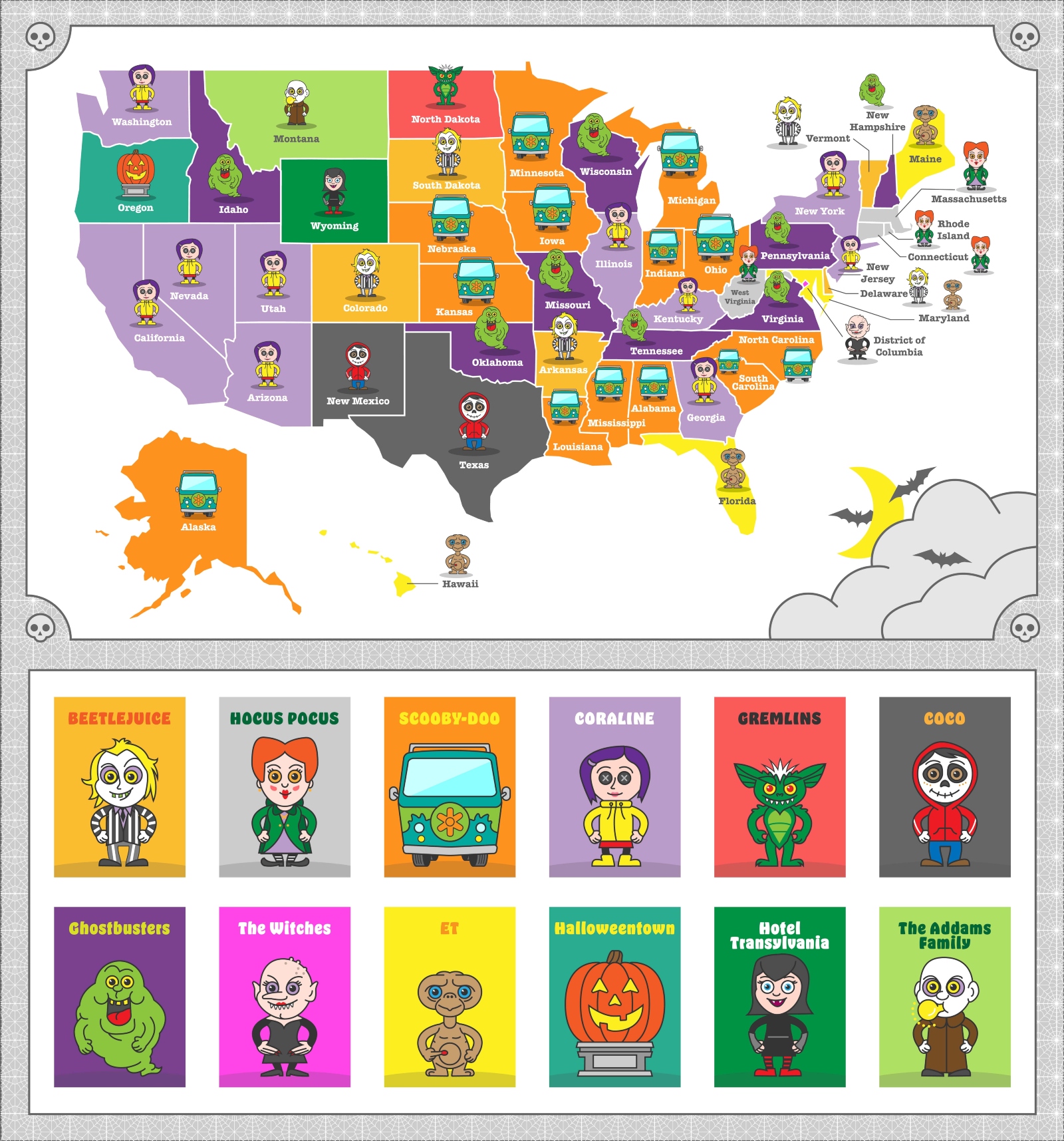 Halloween movie map key from US Dish