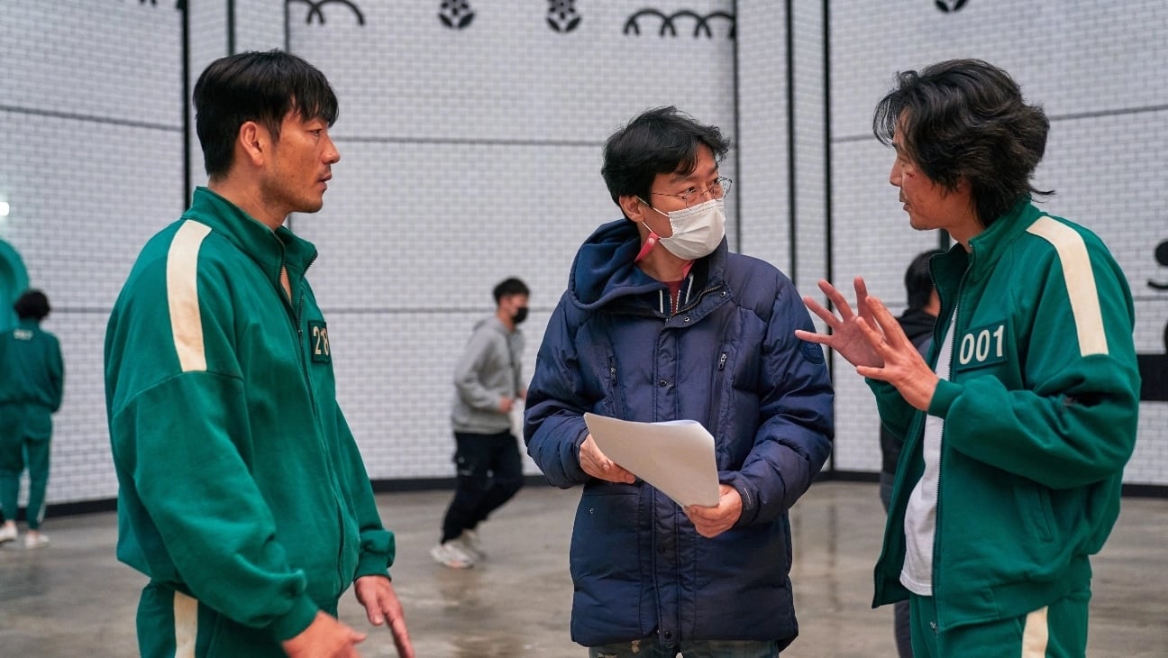 'Squid Game' Director Hwang Dong-hyuk on set with Park Hae-soo and Lee Jung-Jae