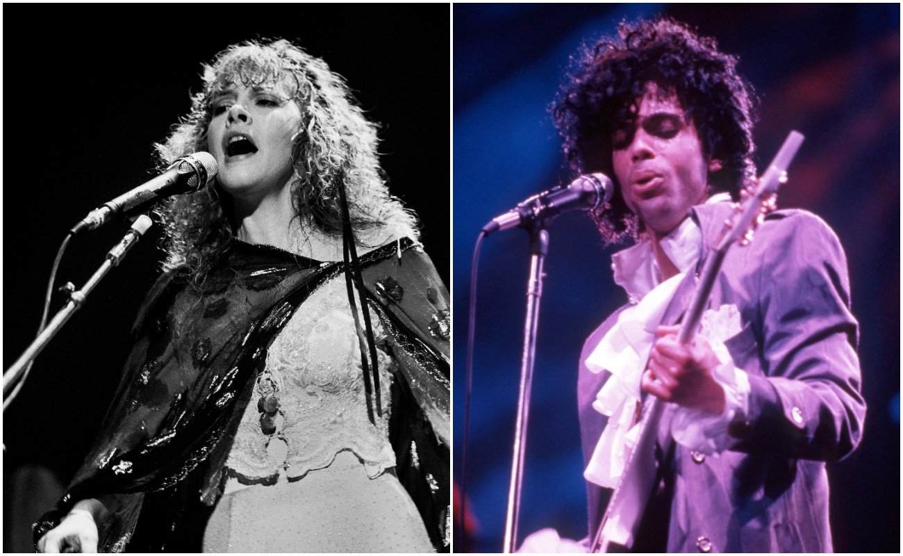(L-R) Stevie Nicks performing at The Rosemont Horizon in 1983, and Prince performing in Detroit in 1984.